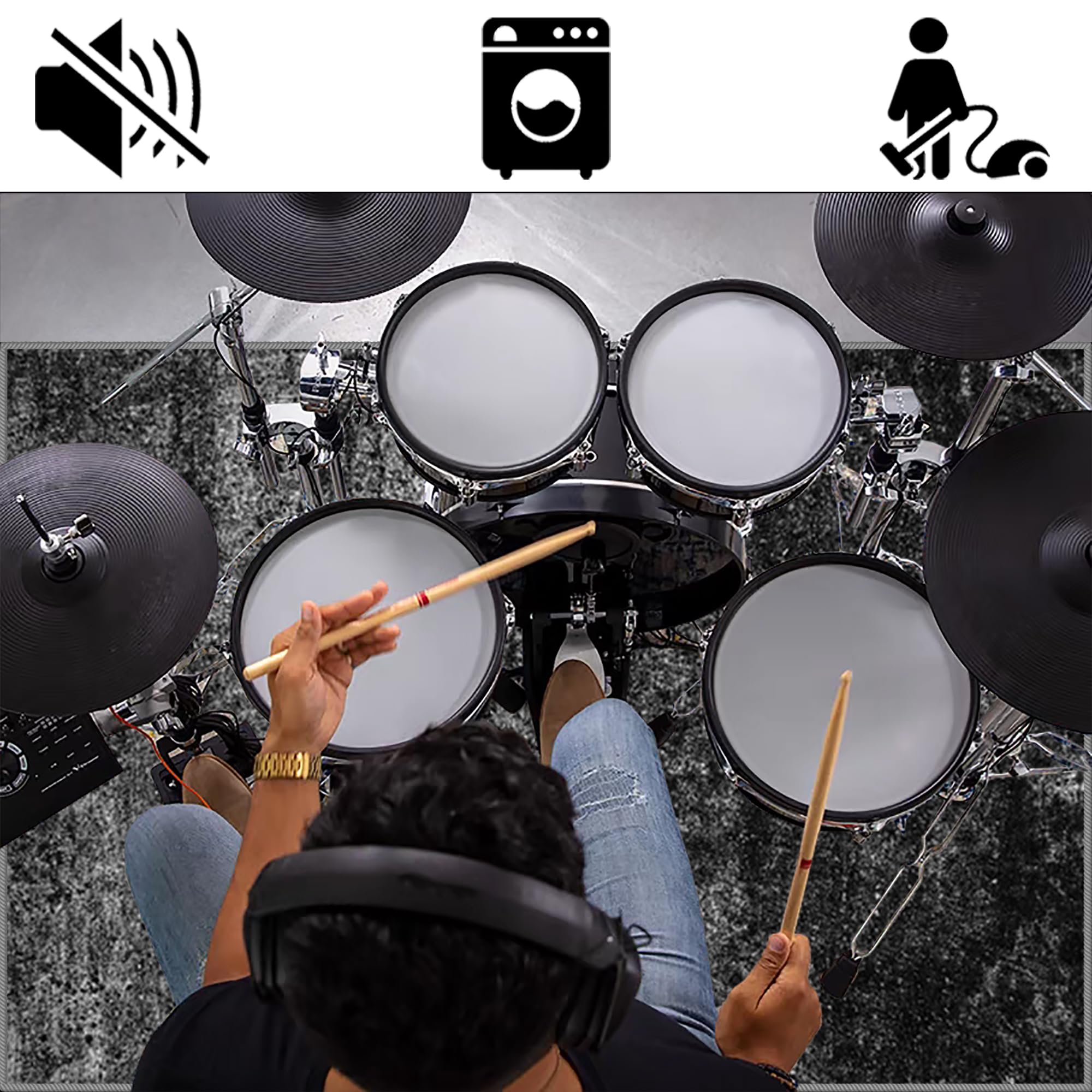 Tapis Batterie 230 x 200 cm Tapis de Tambour Tapis Batterie Acoustique, Tapis Insonorisant pour Batterie électronique, Tapis Professionnel Rectangulaire de Jazz pour Basse Caisse Claire