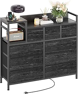 GarveeHome 9 Drawer Storage Bedroom Dresser TV Stand | Multi-Functional with Built-in Charging Station Tall Dresser for Closet Organization, Kids Room & Apartments, Black