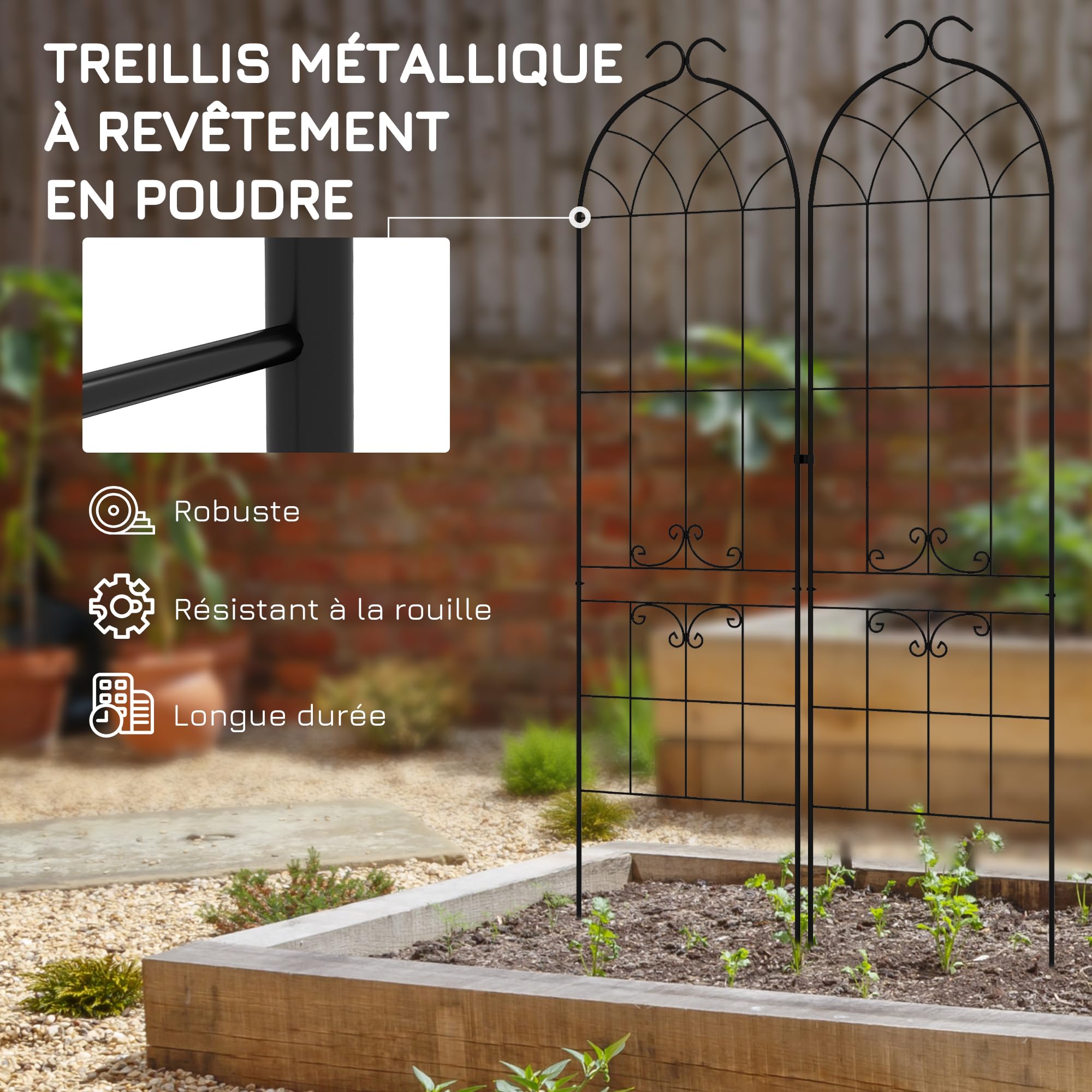 Outsunny Lot de 2 Treillis de Jardin, Support pour Plantes grimpantes en métal, 50L x 181H cm, Noir
