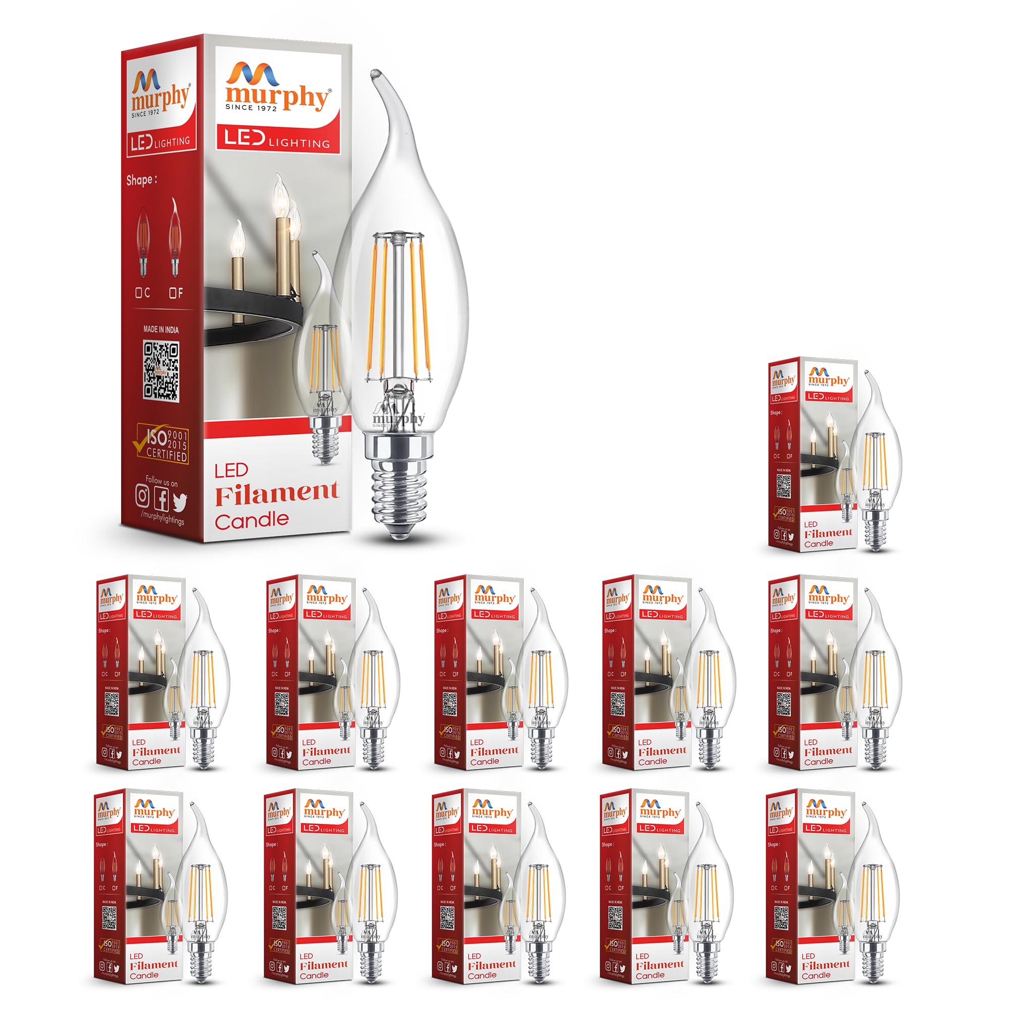 Murphy 5-watt Flame Shape Filament Candle LED Bulb | Filament Candle Bulb Home & Decoration|Bulb Base: E14, Color: Warm White|Pack of 12 (B0BW5ZS4SJ) Amazon Price History, Amazon Price Tracker