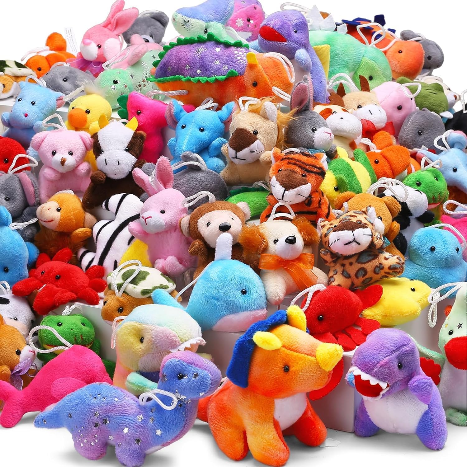 72-teilige Mini-Plüschtier-Kollektion, vielfältige weiche Spielzeuge (Dinosaurier, Zoo- & Meerestiere), Partymitbringsel für Kinder in Großpackung, perfekt als Greifautomat-Füllung, Goodie-Bag-Füller,