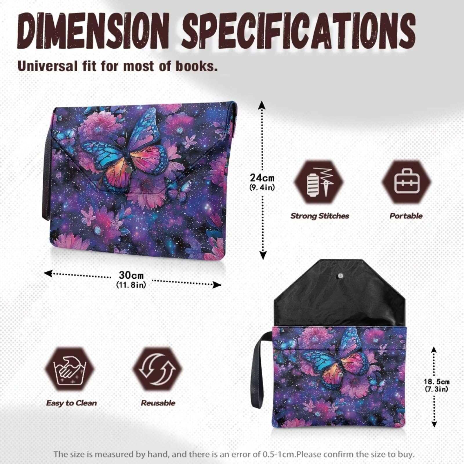 Custodia per libri stellata con farfalla viola 30 x 24 cm copertura protettiva