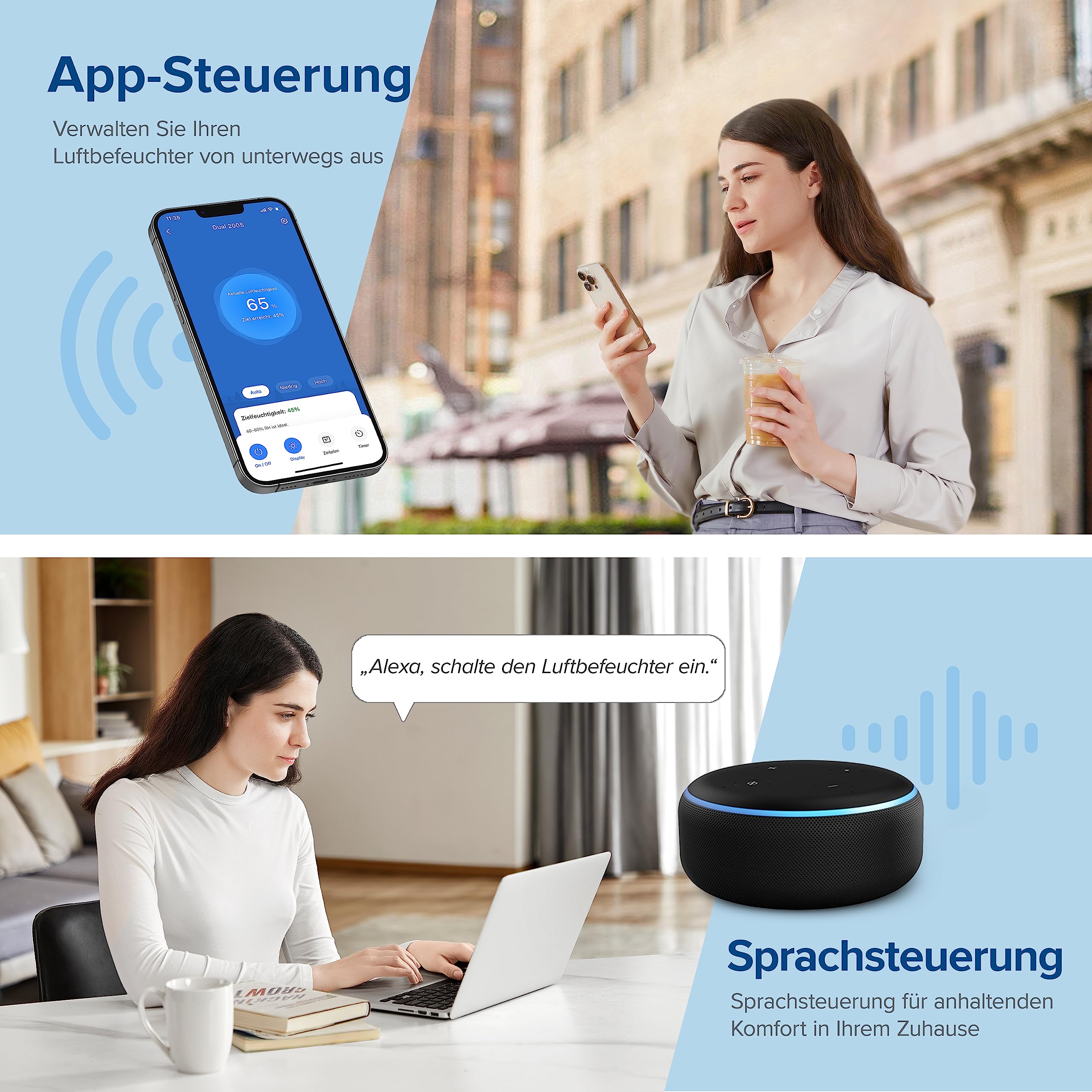 Levoit Smart Luftbefeuchter Schlafzimmer, 20dB, Top-Fill für Baby, 3L | Luftfeuchtigkeit Sensor, Raumbefeuchter für Kinderzimmer Pflanzen, 360°Drehdüse, bis 25 Std., Cremeweiß