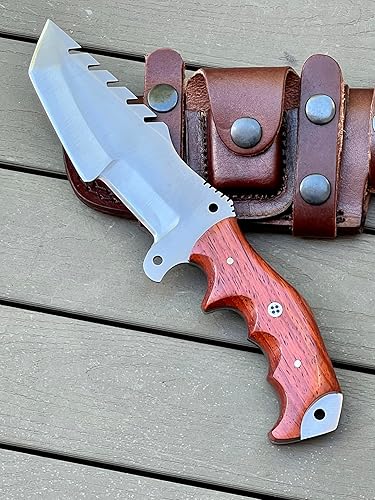 Poshland TR-1168 Hecho a mano de acero de Damasco 10 pulgadas Tracker Cuchillo Vaina - (Funda de cuero 1)