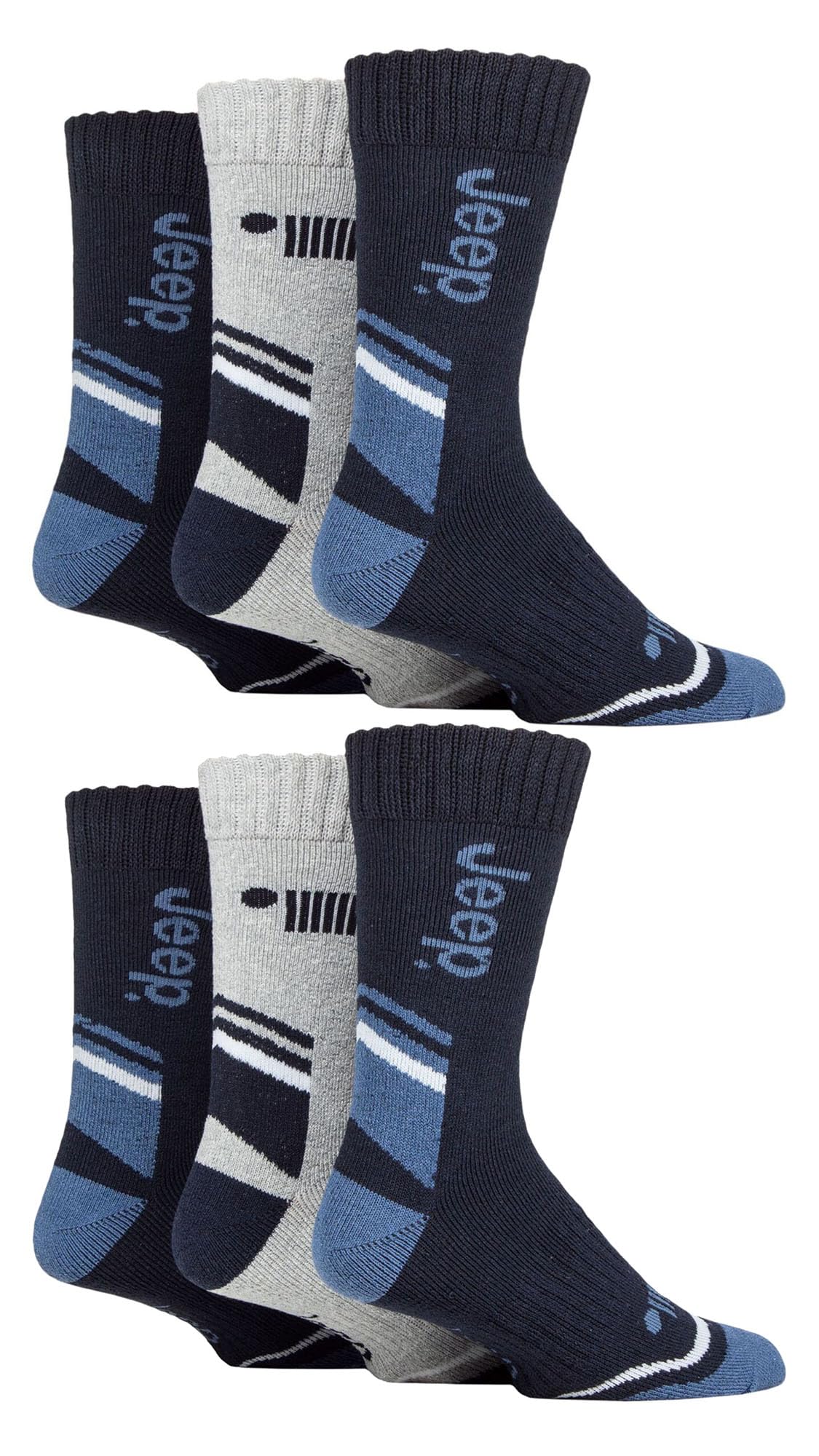 Jeep Mens 6 Pack Walking Boot Socks Polyester Outdoor Socks for Hiking (6-11, Navy/Blue)