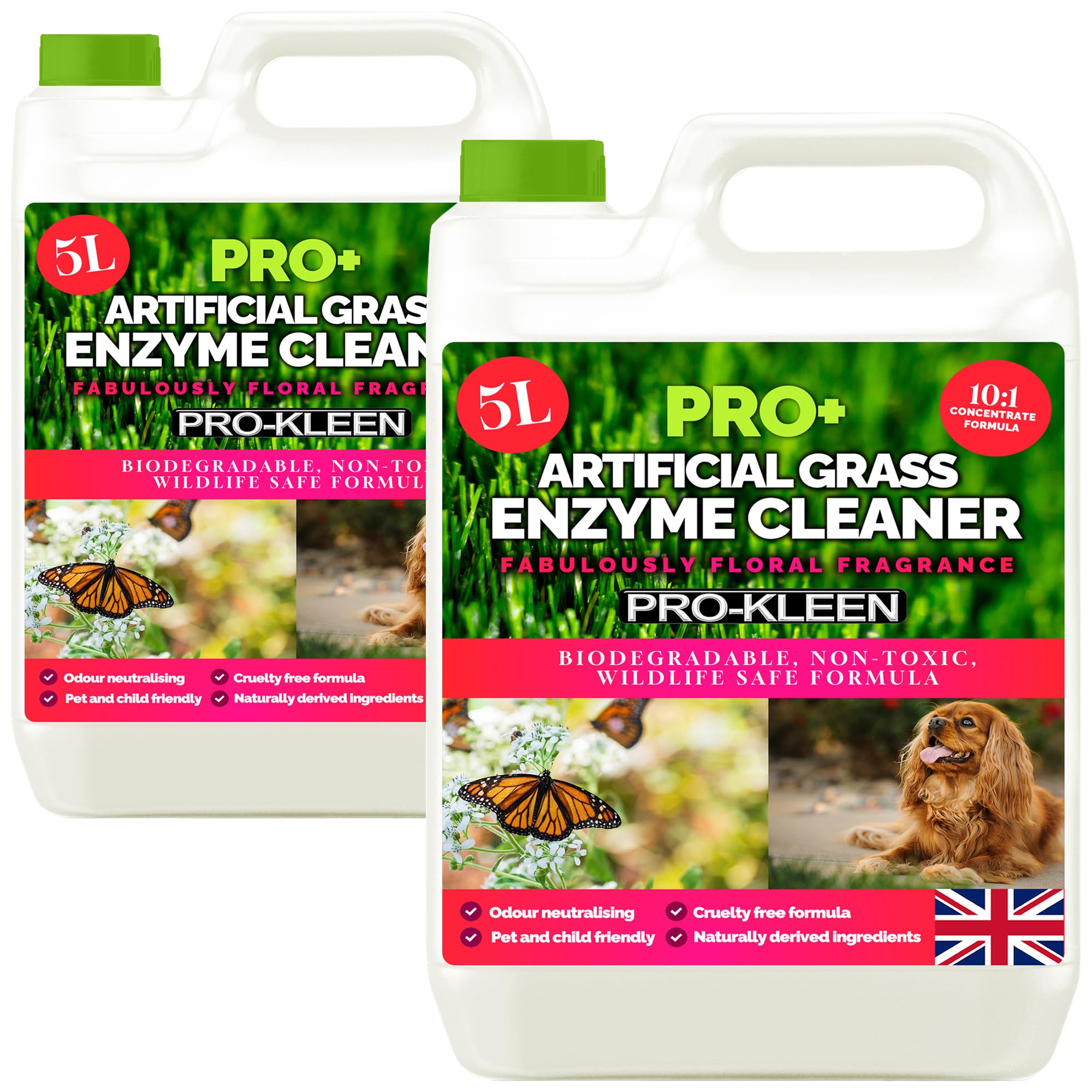Pro-Kleen ProBio Artificial Grass Cleaner Probiotic Based Deodoriser Odour Eliminator 2 x 5L Non-Toxic Cruelty-free Pet Friendly - Floral Fragrance - Naturally derived Probiotic Cleaning