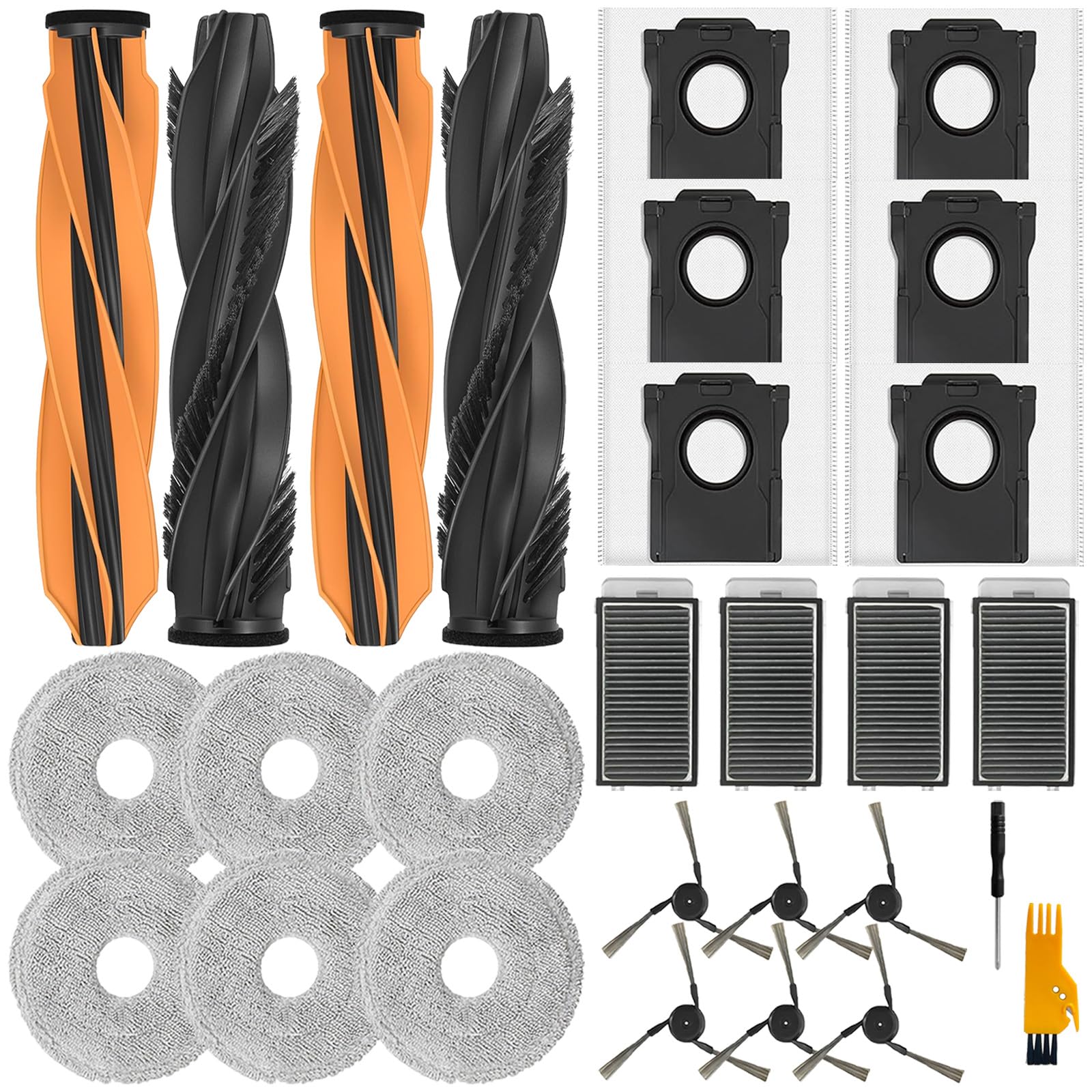 Akcesoria do Dreame L40s Pro Ultra/ X50 Ultra Complete/X50 Master/ L50 Pro Ultra i do odkurzacza Mova V50 Ultra Complete, 2 szczotki główne, 4 filtry, 6 worków do kurzu, 6 ściereczek, 6 szczotek