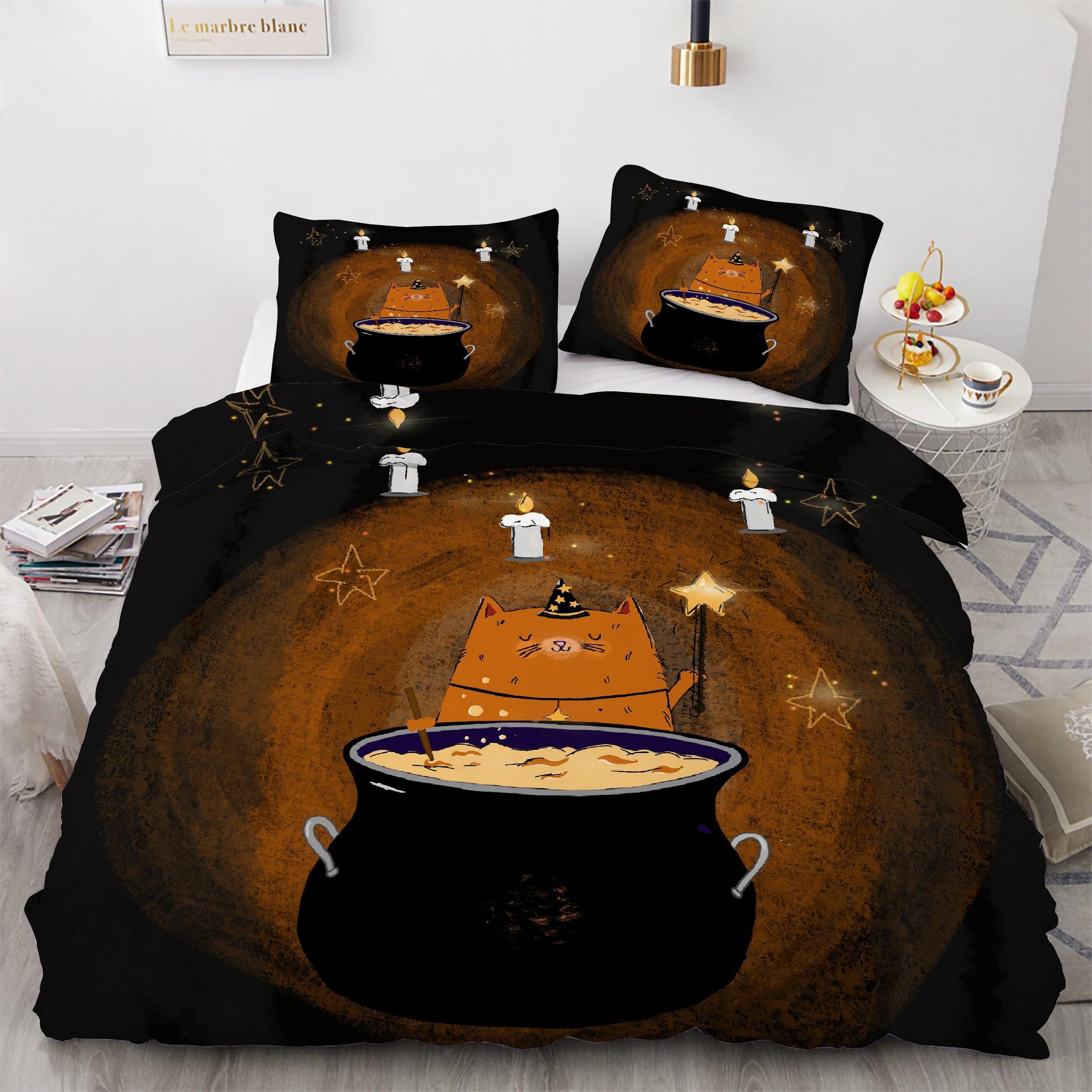 Housse de couette fermeture éclair parure de lit 240x260 anti-glissement chat