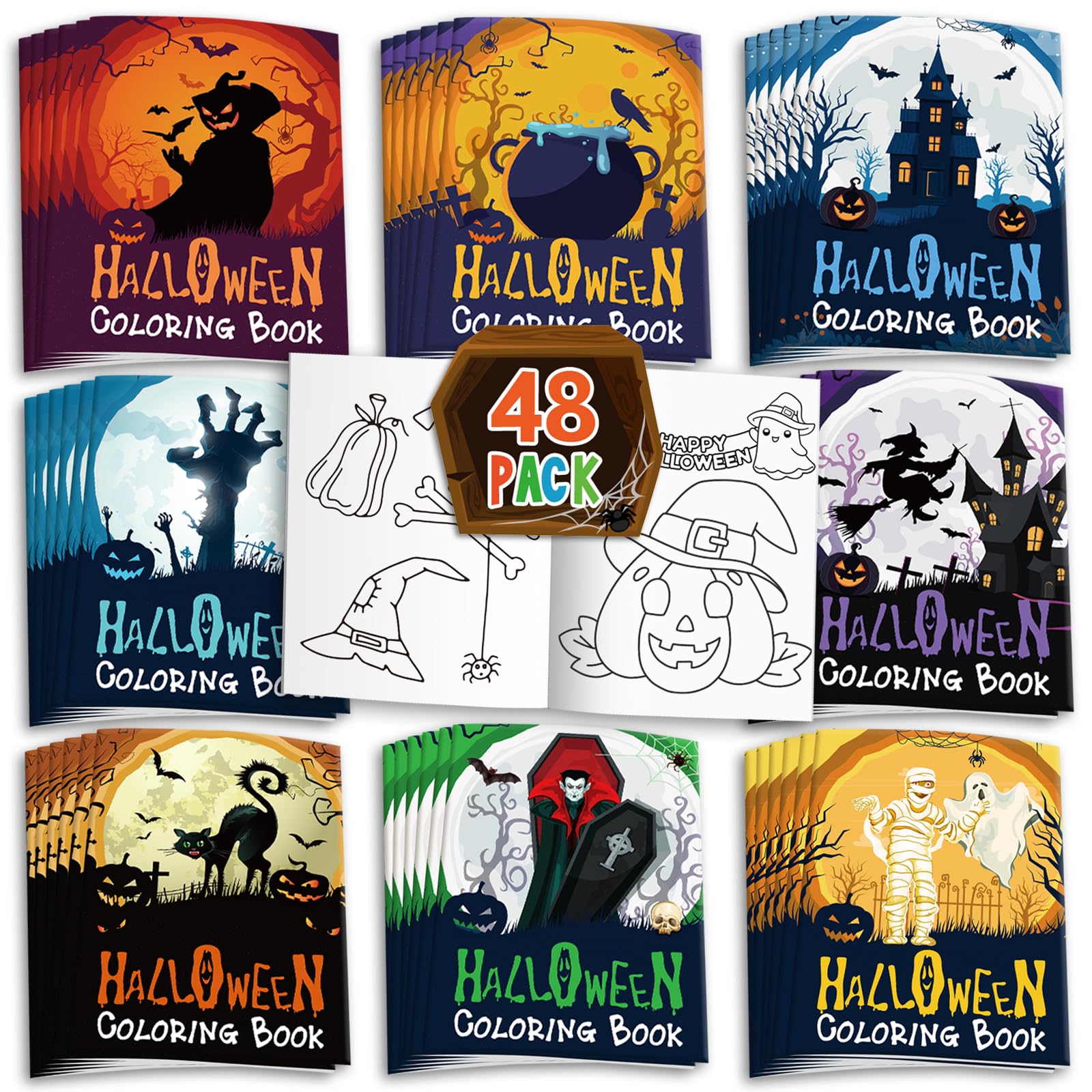 Amazon.com: Garma 48pcs Halloween Coloring Books for Kids 4-8, Coloring ...