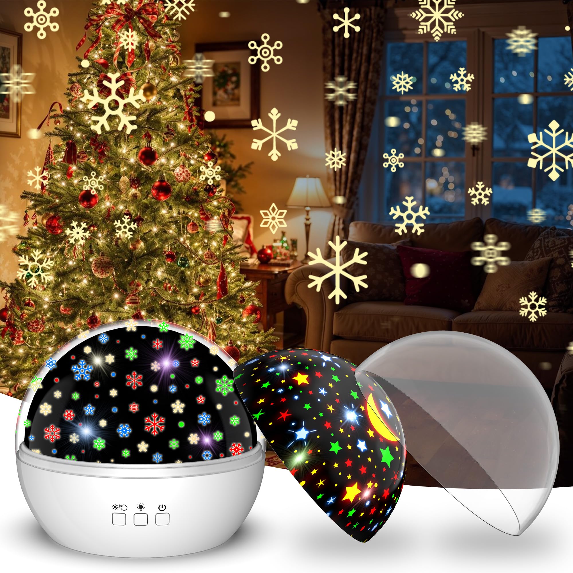 Christmas Snowflake Projector Lights Indoor | Snowfall Nightlight and Kid Star Projector | Indoor Xmas Night Light for Kids Bedroom or Holiday Party Decor
