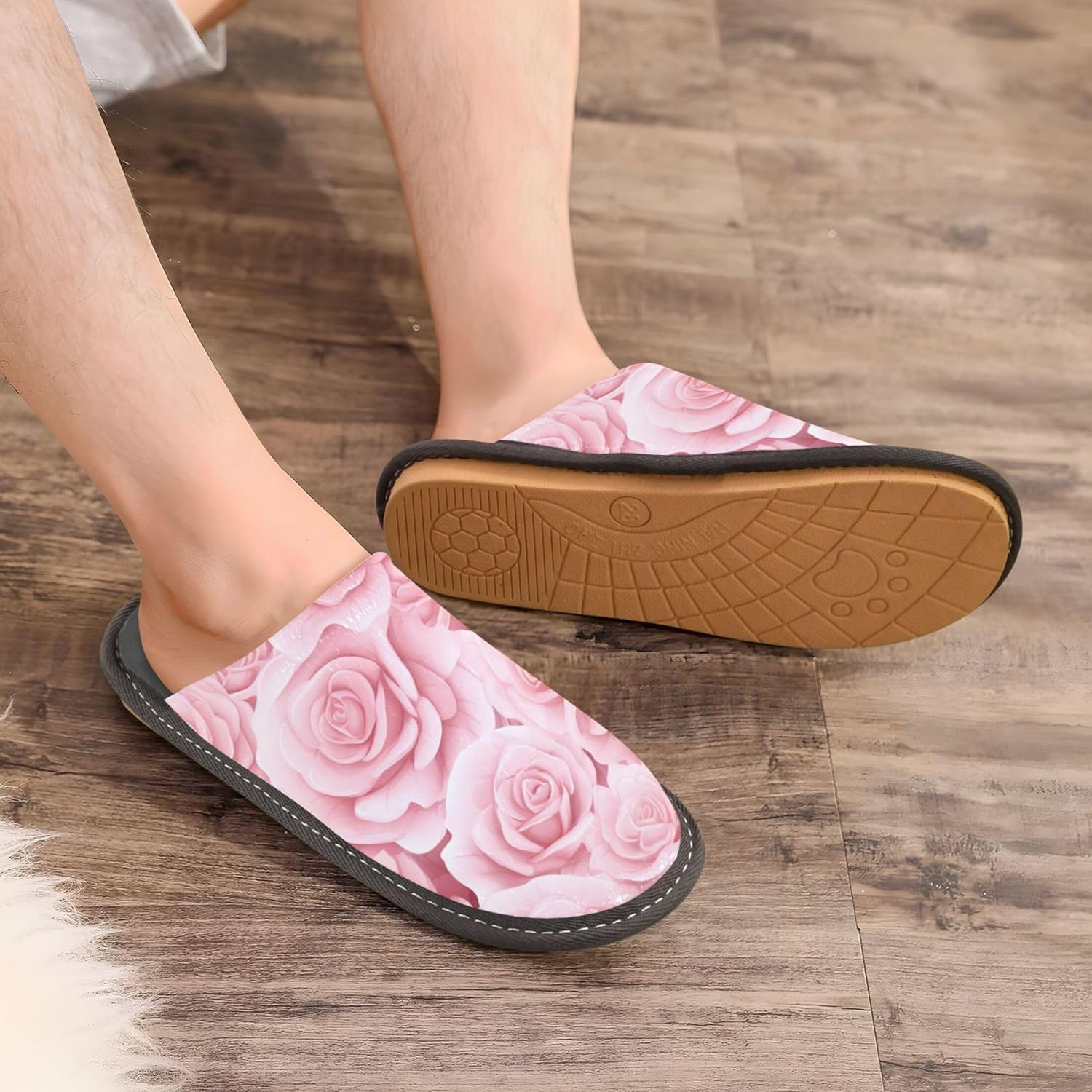 Pink Rose House Slippers – Cozy Fuzzy Slippers for Guests, Washable & Disposable, Perfect for Shoeless Home, Spa & Hotel Use A111839