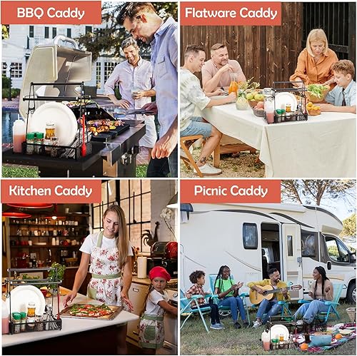 Miniatura 7 de Organizador para parrilla, organizador de condimentos y organizador de barbacoa con soporte para toallas de papel, utensilios, picnic, parrilla y