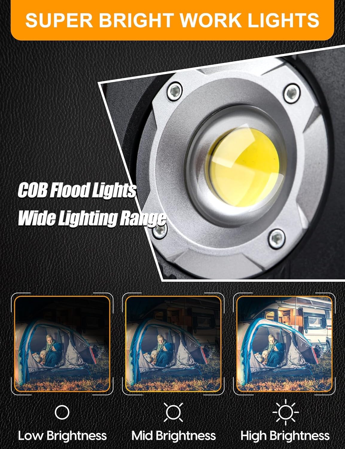 Adiding Luz de trabajo LED recargable de 4400 mAh, luz de inundación portátil debajo del capó, luz de trabajo con sensor y base magnética de rotación de 360°, luz mecánica alimentada por pilas para