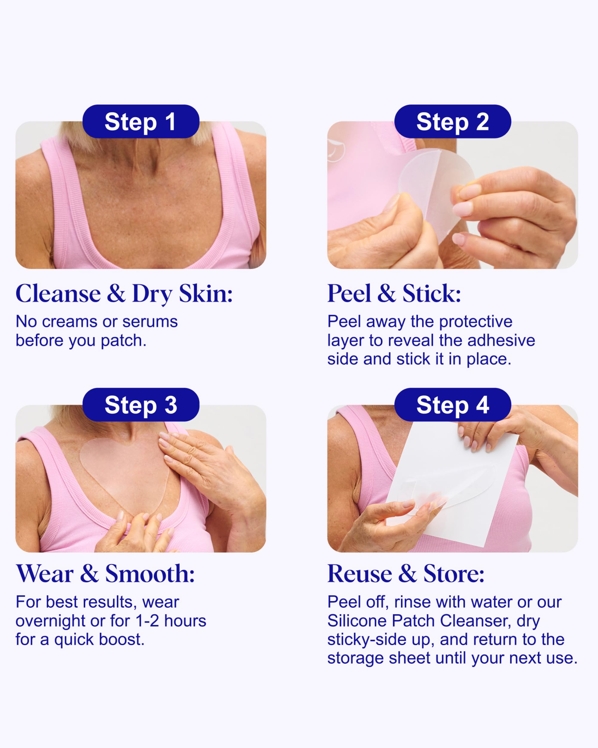 Wrinkles Schminkles Patch anti-rides de poitrine – Coussinets lissants réutilisables en silicone pour le décolleté et le corps, réduisent les rides et les vergetures, formulé sensible, secret pour une