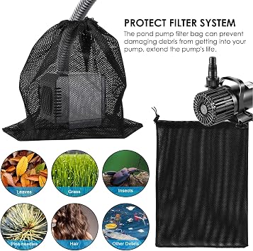 Pump Barrier Bag, kingsea Pond Pump Filter Bag 17.7x 17.7, 2 Pack Large Pump Mesh Bag for Pond, Swimming Pool