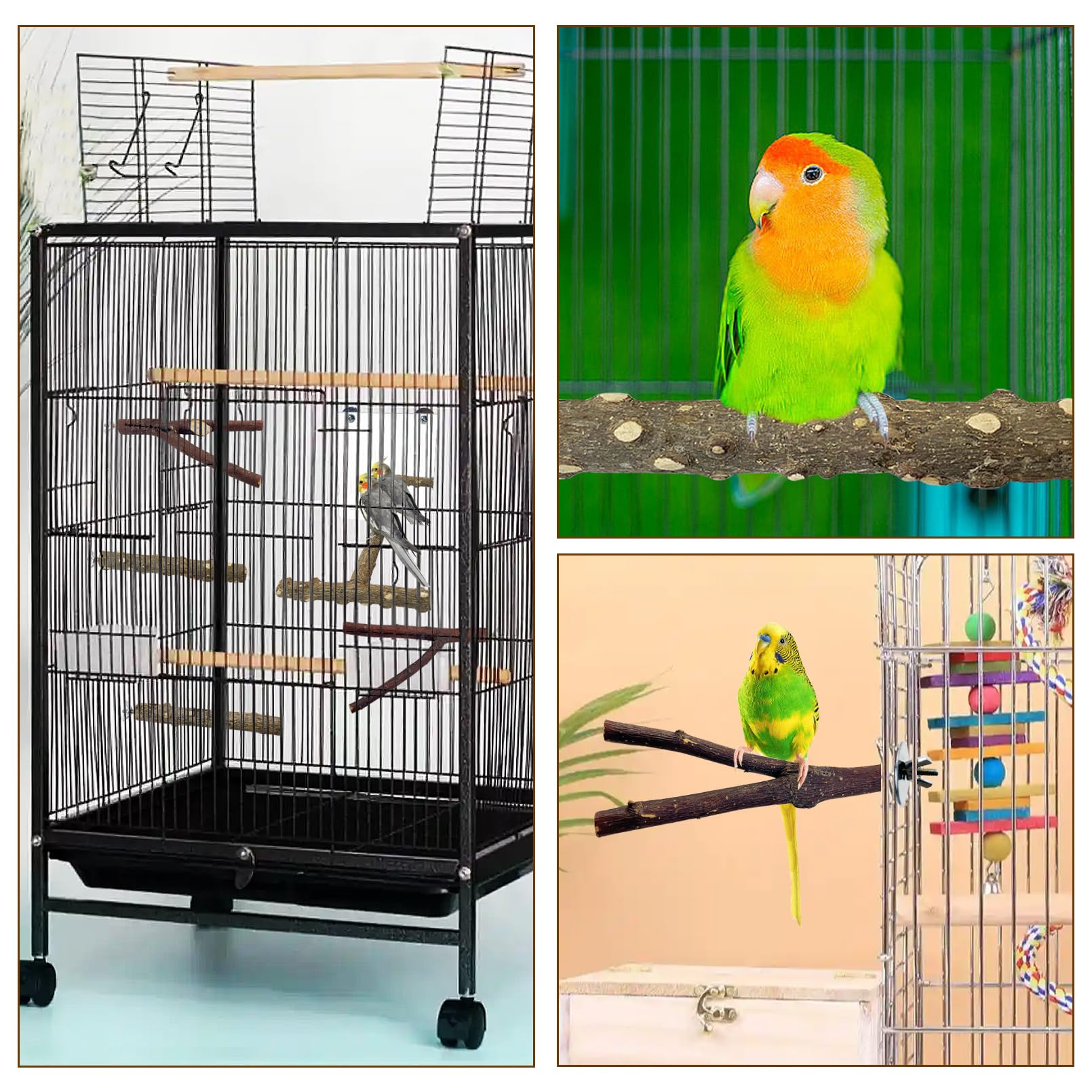 BNOSDM 5PCS Bird Perches Stand with Mirror Parrot Natural Wood Stick Perches Forked Perch Branch Parakeet Toy Set Bird Cage Accessories for Budgie Cockatiel Conure Finch Lovebird - image 6