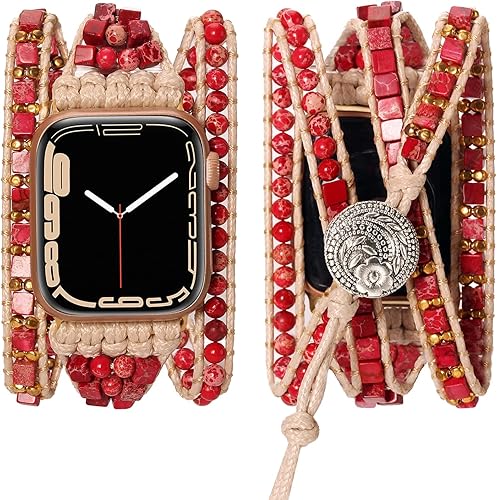 Urpanda Handmade Watch Band Compatible with Apple Watch 38mm 40mm 41mm Imperial Jasper Boho Watch Bracelet Chakra Watch Strap for iWatch Series