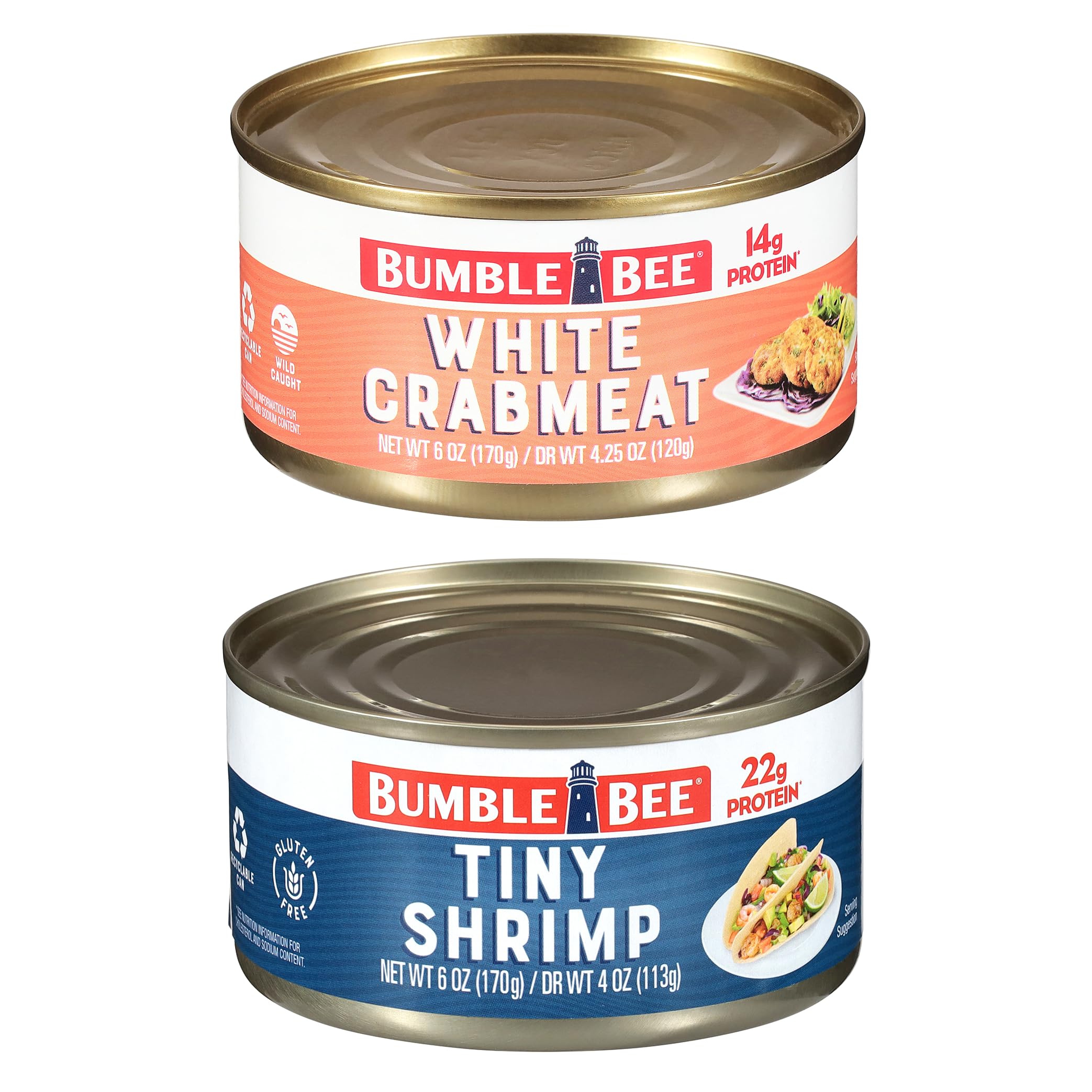 Bumble Bee Specialty Seafood Bundle (2 Total Cans) - White Flake Crabmeat and Tiny Shrimp - 1 6 oz Can Each - Wild Caught, Drain Before Use
