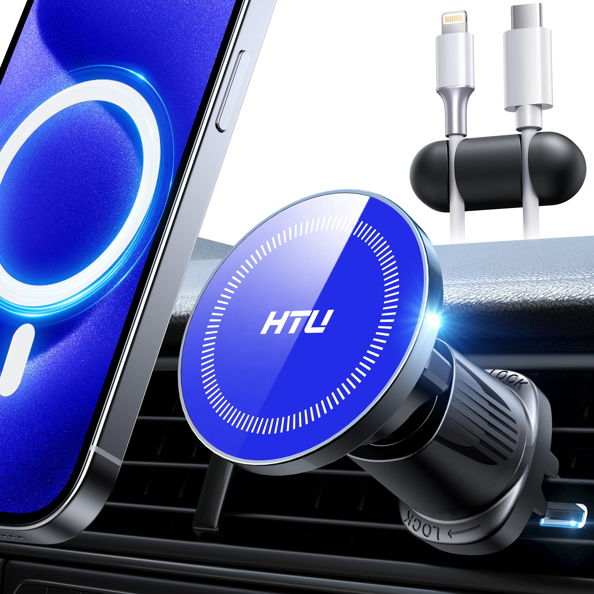 HTU 2026 True Military-Grade Magnetic Car Mount Vent Upgraded Strongest Magnet Metal Hook for MagSafe Phone Holder Car
