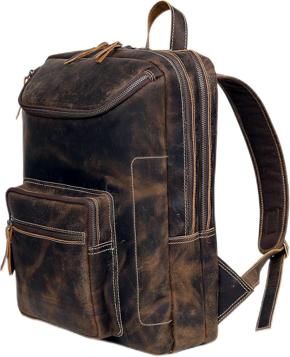 Leather Backpack For Men 16" Laptop Bag Large Capacity Business Vintage Travel Hiking Shoulder Daypacks Business Office Brown