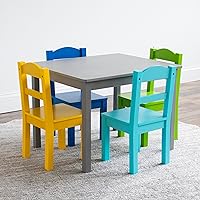 Vista 4 de Humble Crew- Juego de mesa y 4 sillas de madera para niños, gris/azul/verde/amarillo