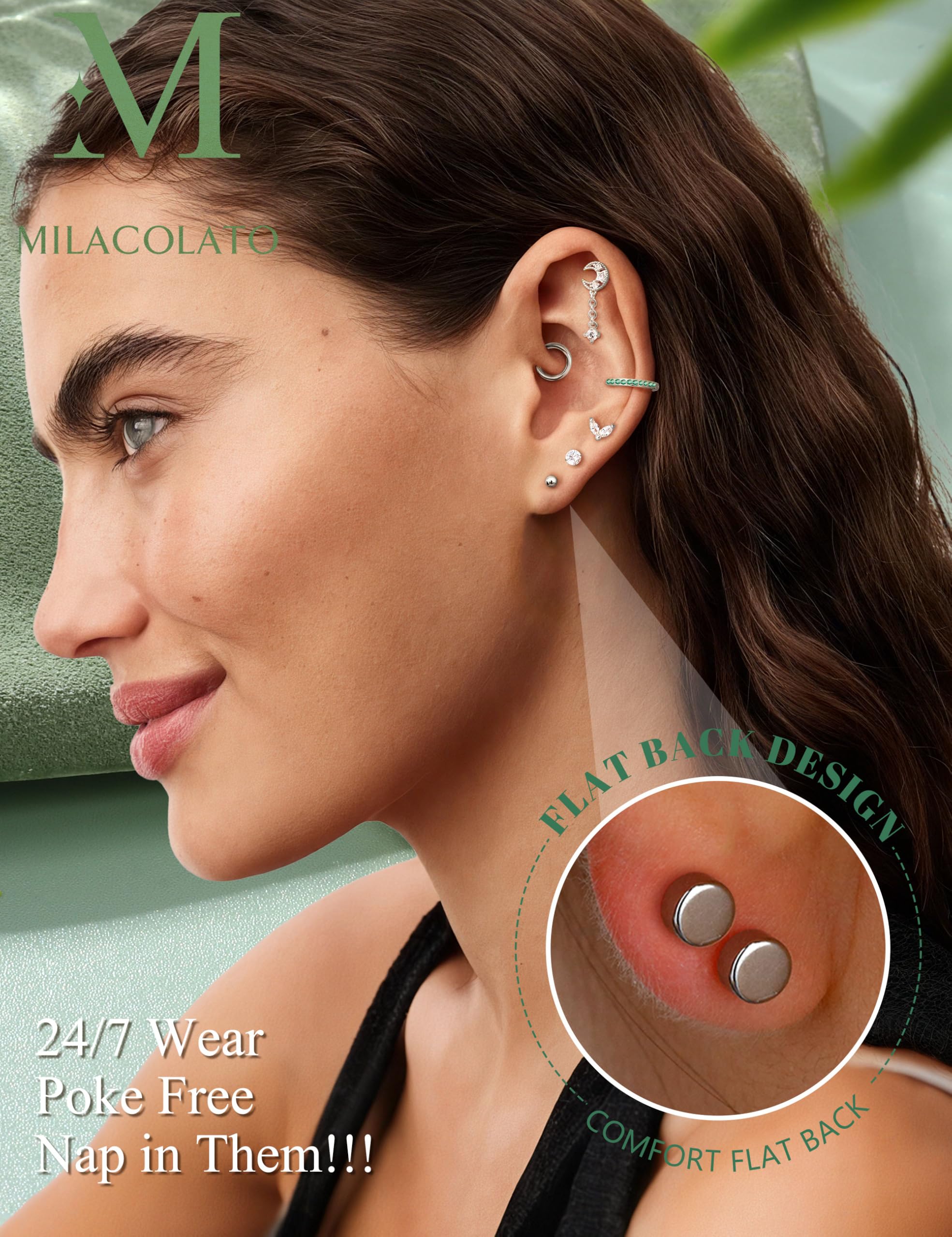 Helix Piercing Gioielli Orecchini in Acciaio Chirurgico ipoallergenico orecchino Piatto Posteriore Orecchini a Cerchio Set Conch Piercing Argento Oro cartilagine daith Tragus Piercing Gioielli PC