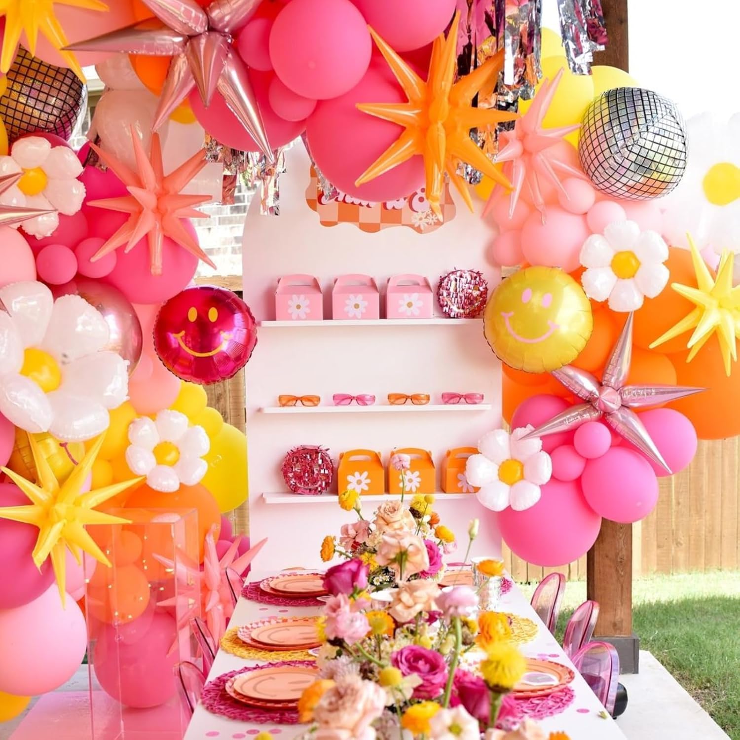 Pink and Yellow Balloons, 12 Inch Retro Blush Yellow Balloons, Dusty Pink Maca Orange Latex Balloon for Girls Boho Daisy Groovy Fall Birthday Bridal Shower Wedding Engagement Thanksgiving Party Decor