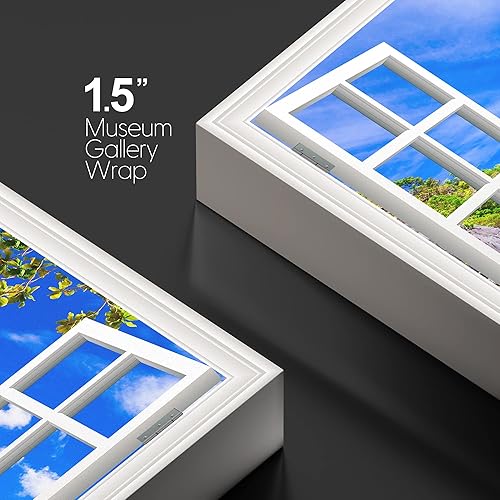 Miniatura 4 de wall26 Lienzo impreso para pared, vista de ventana a barco y playa tropical, isla de naturaleza, desierto, fotografía, realismo, paisaje rústico,