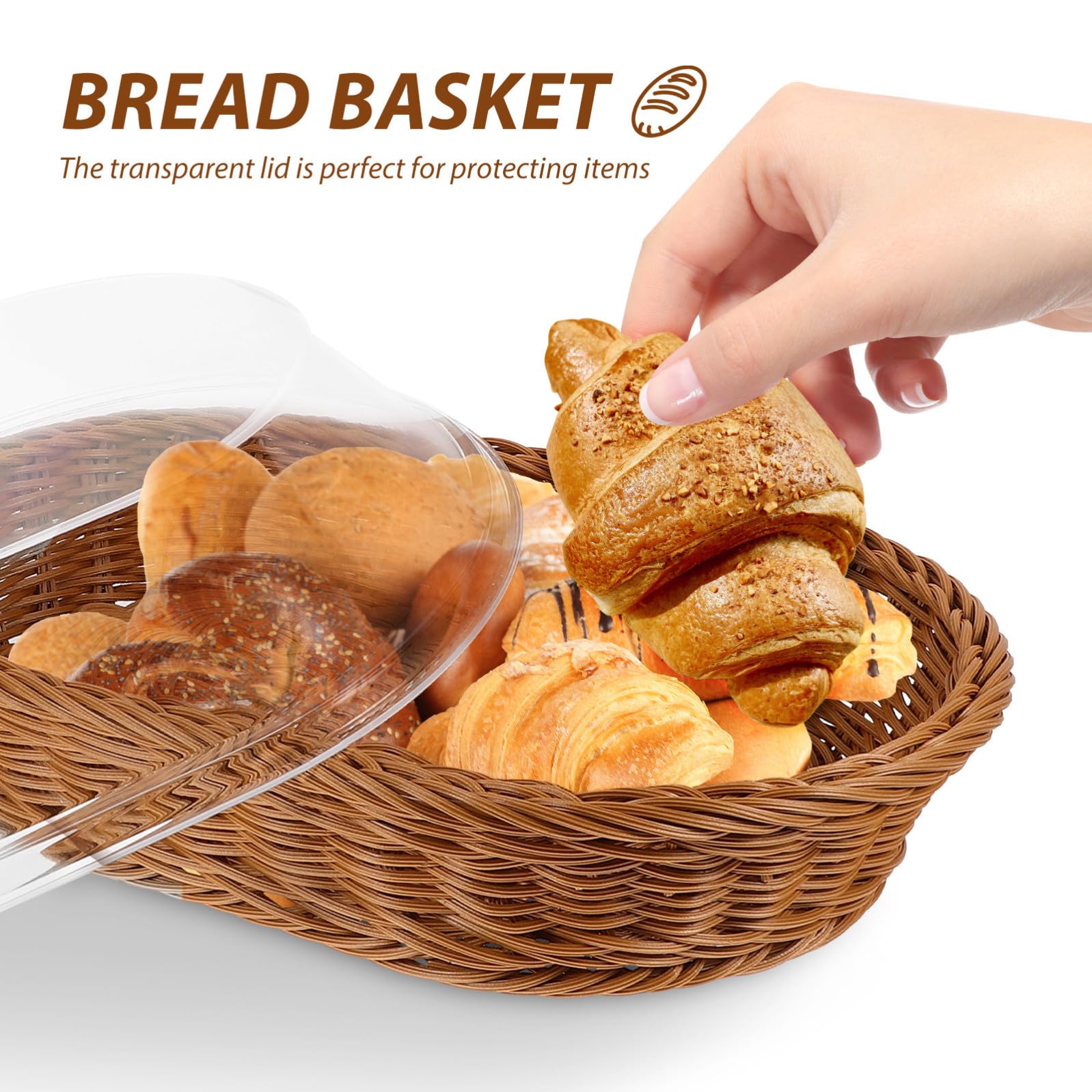 YARNOW Cestino Portaoggetti Rustico Porta Pane Intrecciato con Coperchio Trasparente 36 Cm, Cesto Multifunzionale per Frutta e Snack per Cucina e Sala da Pranzo Riutilizzabile