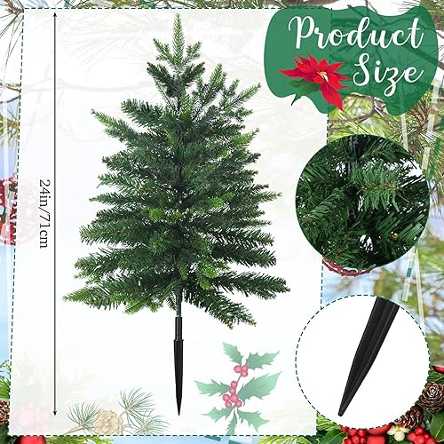 Miniatura 8 de Hiboom 4 piezas de árbol de Navidad artificial de 24 pulgadas, estaca de jardín de Navidad, impermeable, verde, decoración de Navidad para
