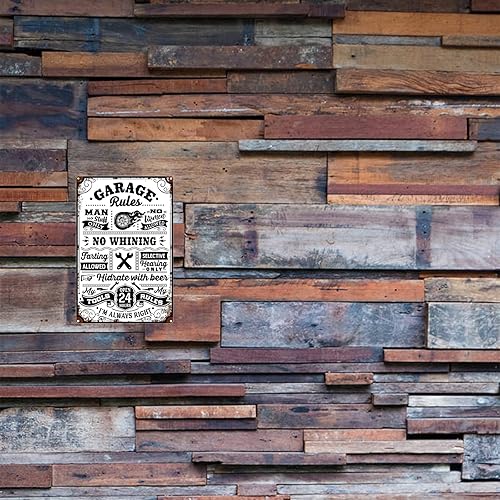 Miniatura 4 de Letrero de metal retro con reglas de garaje, letreros de metal con texto en inglés Man Stuff Only, divertido letrero de garaje para decoración de