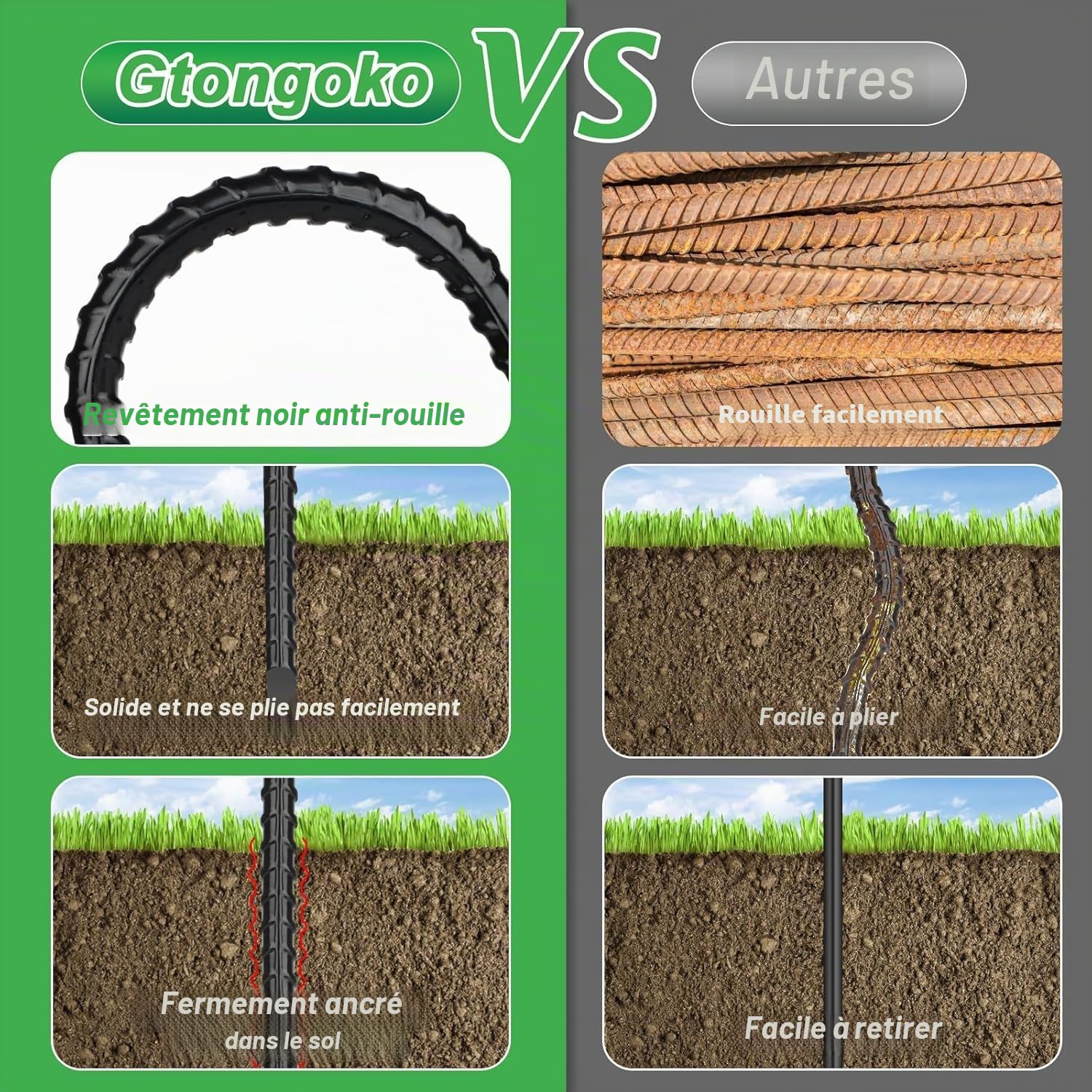 Piquets de Tente en Acier Galvanisé 30cm avec Crochets pour Camping, Trampoline, Balançoire