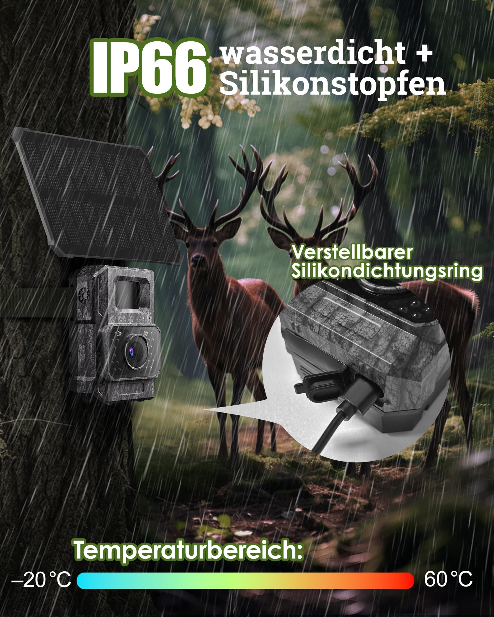 MAXDONE Wildkamera Solar WLAN mit Handyübertragung App - 4K 64MP Wildtierkamera Bluetooth mit Bewegungsmelder Nachtsicht 6000mAh Lithium-Batterie, 32GB SD-Karte, Nachtsichtkamera IP66