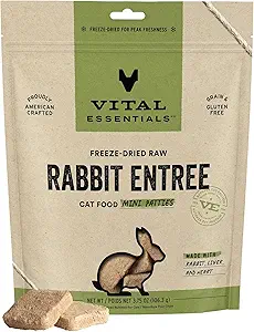 Vital Essentials Freeze Dried Raw Cat Food, Rabbit Mini Patties Entree, 3.75 oz