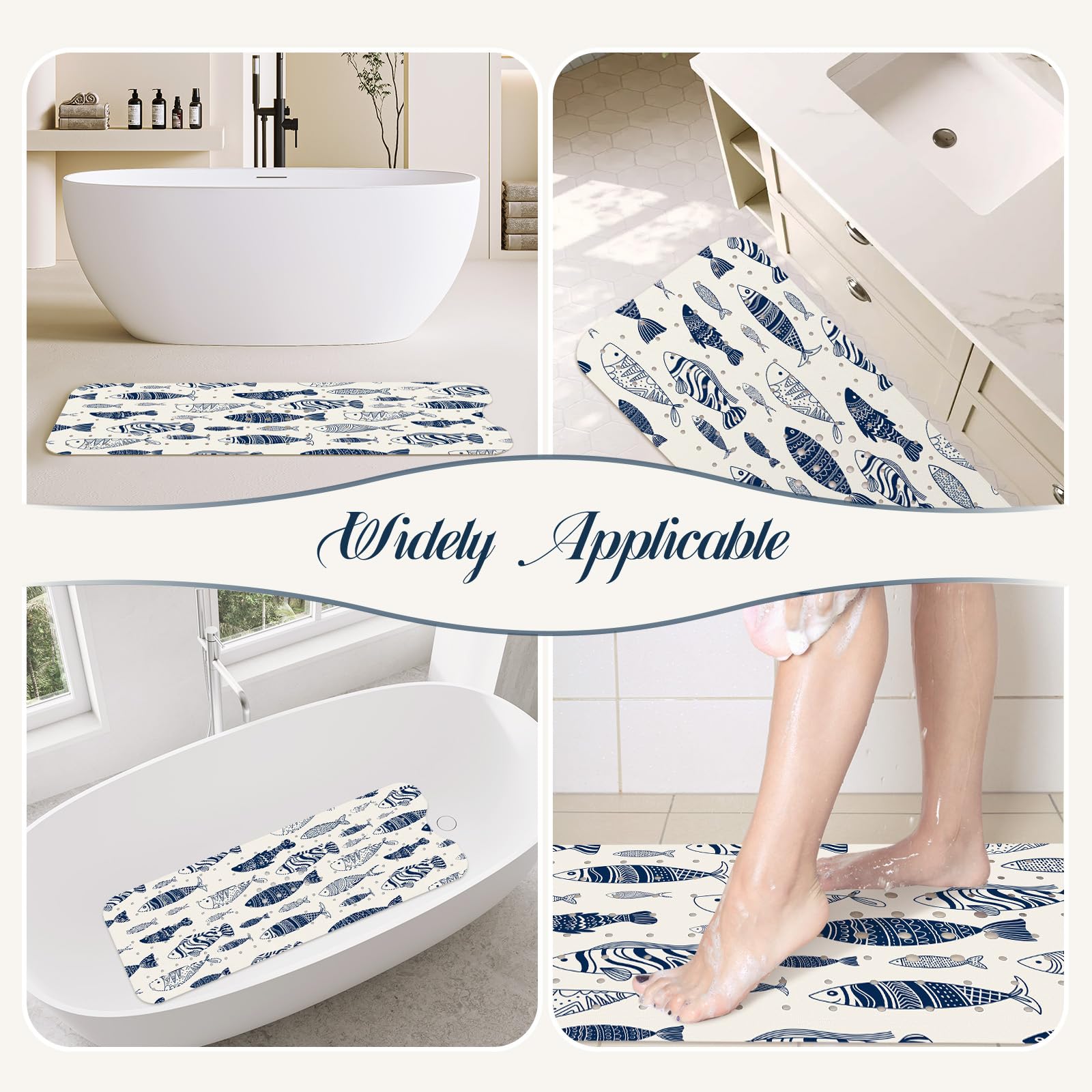 SHUCHING Tappetino Vasca Antiscivolo, Tappetino Doccia Antiscivolo Lungo 100x40cm, Tappeto Vasca da Bagno Antimuffa e Lavabile in Lavatrice, Pesce Oceanico