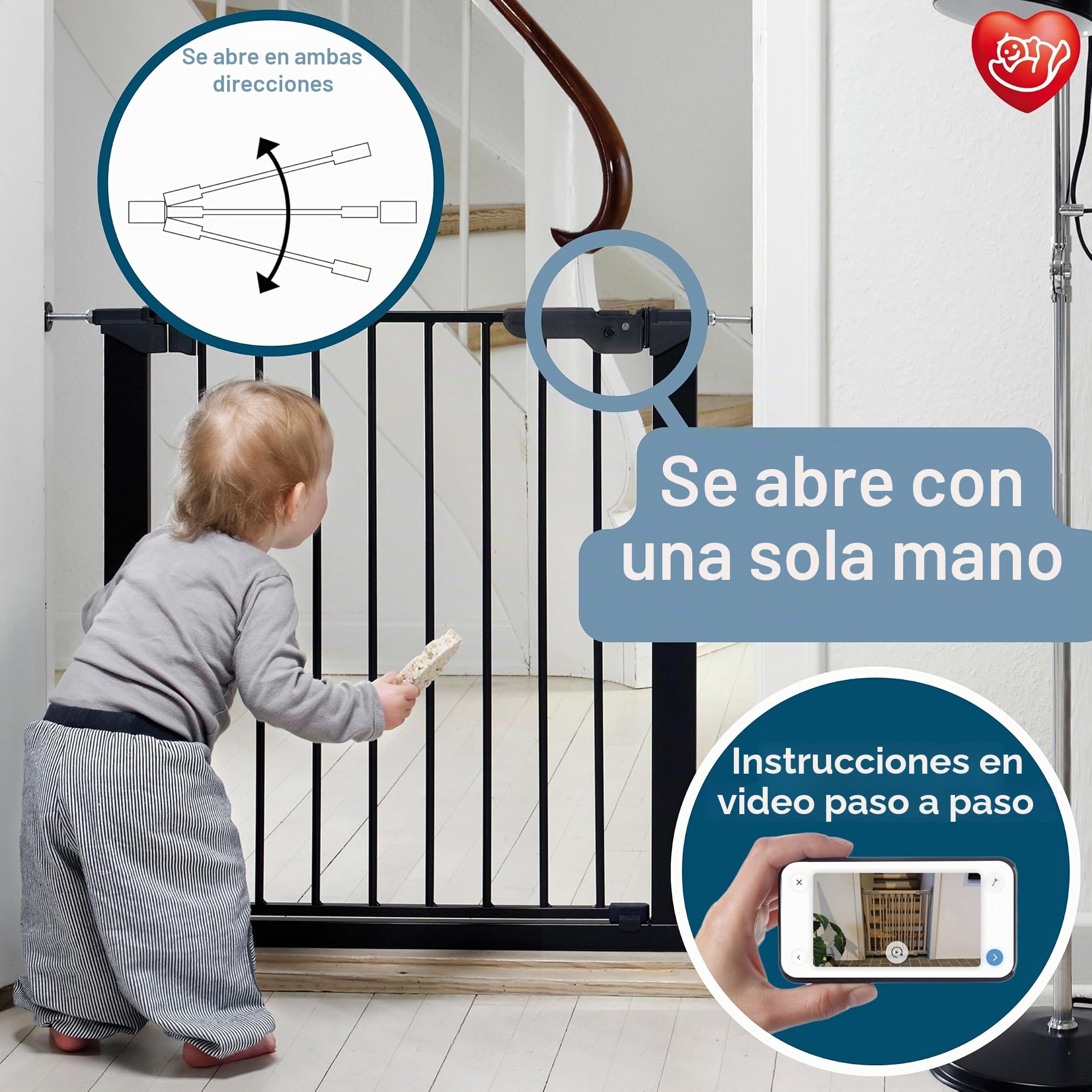 BabyDan Premier, Montado a presión Puerta de escalera, 73,5-93,3 cm, Barrière pour bébé/Puerta de seguridad, Metal, Negro, Hecho en Dinamarca - (Puerta para mascotas/Puerta para perros)