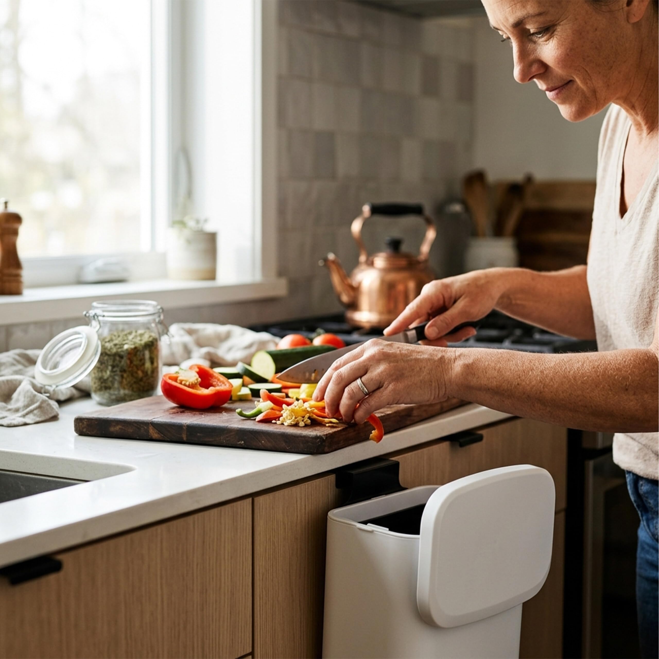 Relaxdays - Cestino da parete 4 l, da appendere o incollare, bianco | Con secchio interno, metallo, per cucina o bagno