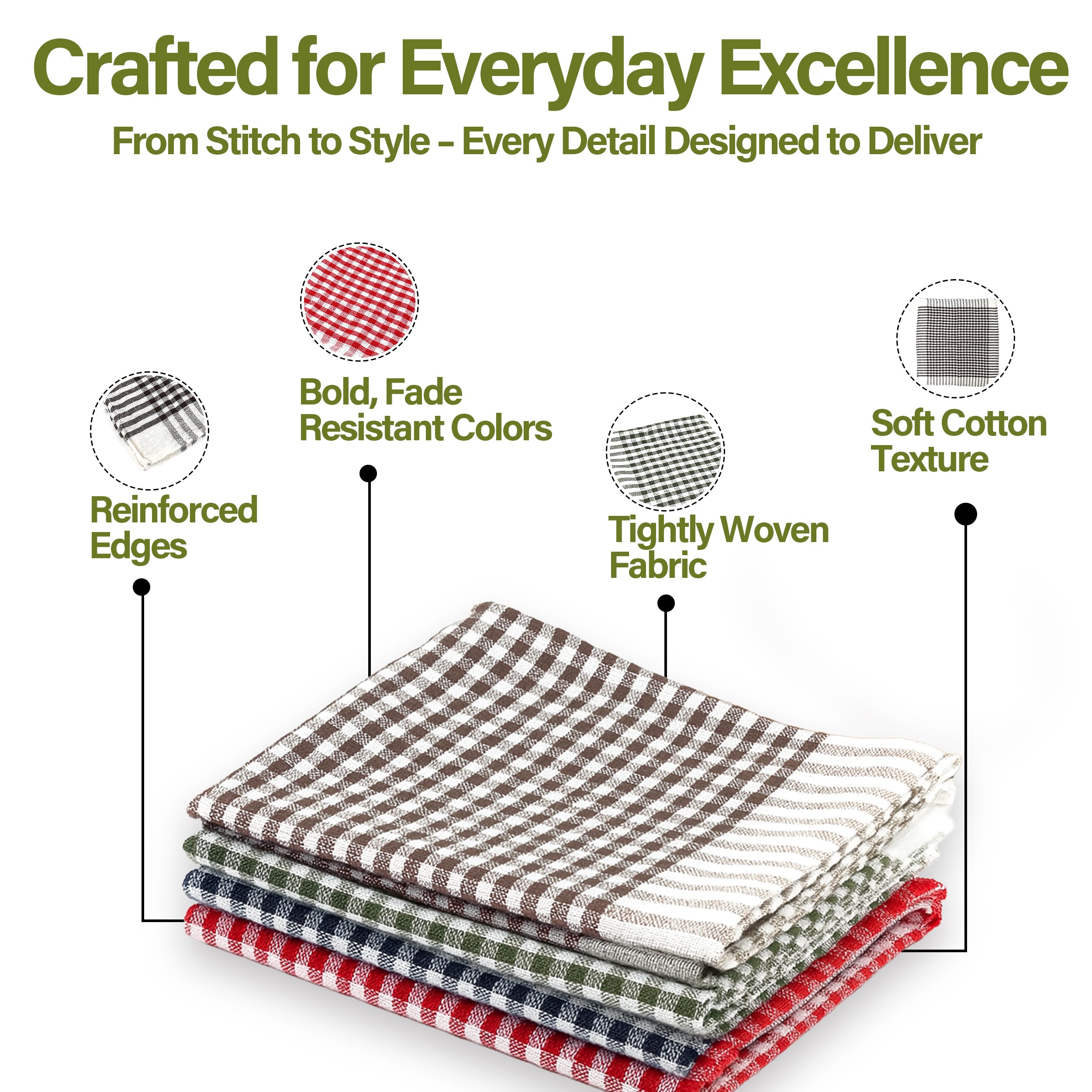 Linensutra Kitchen Cotton Napkins|Cloth|Towel| for Multipurpse use Size 16 x 16 Inches, Gingham Pattern, Multicolour (Pack of 4) 1