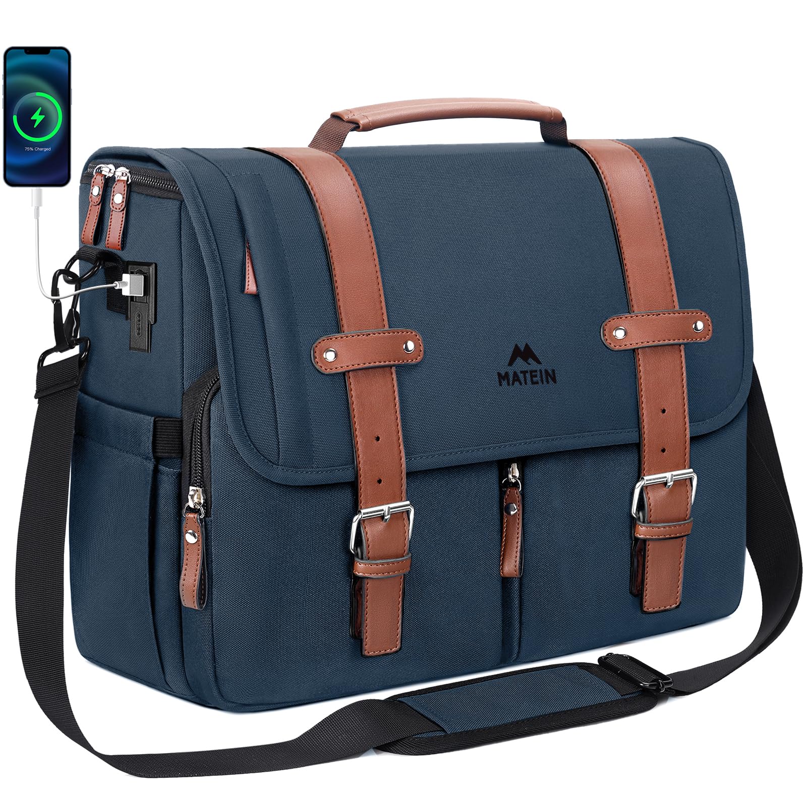 MATEIN Laptop Briefcase for Work 15 6 Inch Mens Messenger Bag with External USB Charging Port Water Resistant