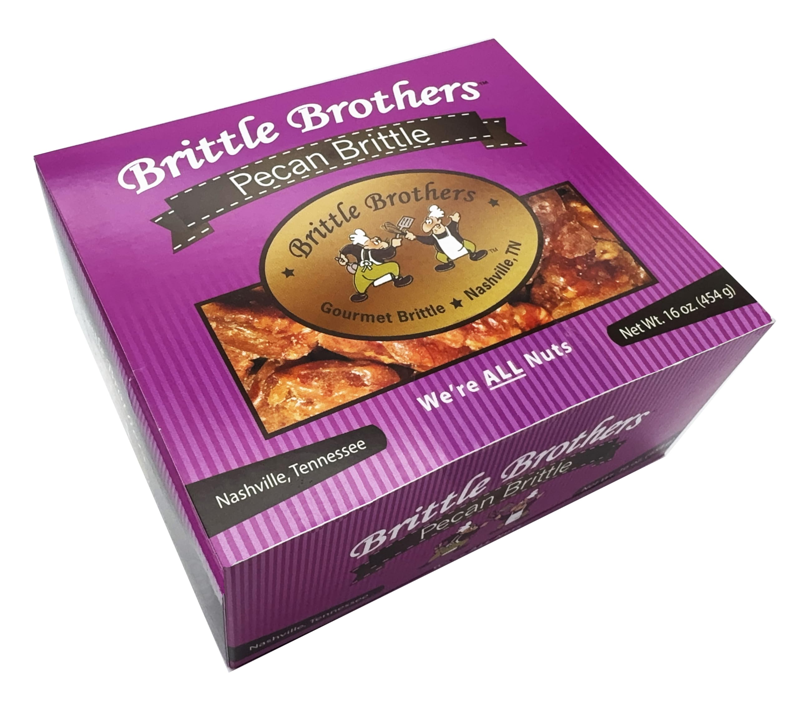 Brittle Brother's Pecan Brittle - 16 oz Box - Voted #1 in America - 4 x's more Nuts! - Cashew Pecan Bacon Corporate Gift Men Women Candy Snack Birthday Sampler Christmas Mother Father Graduation
