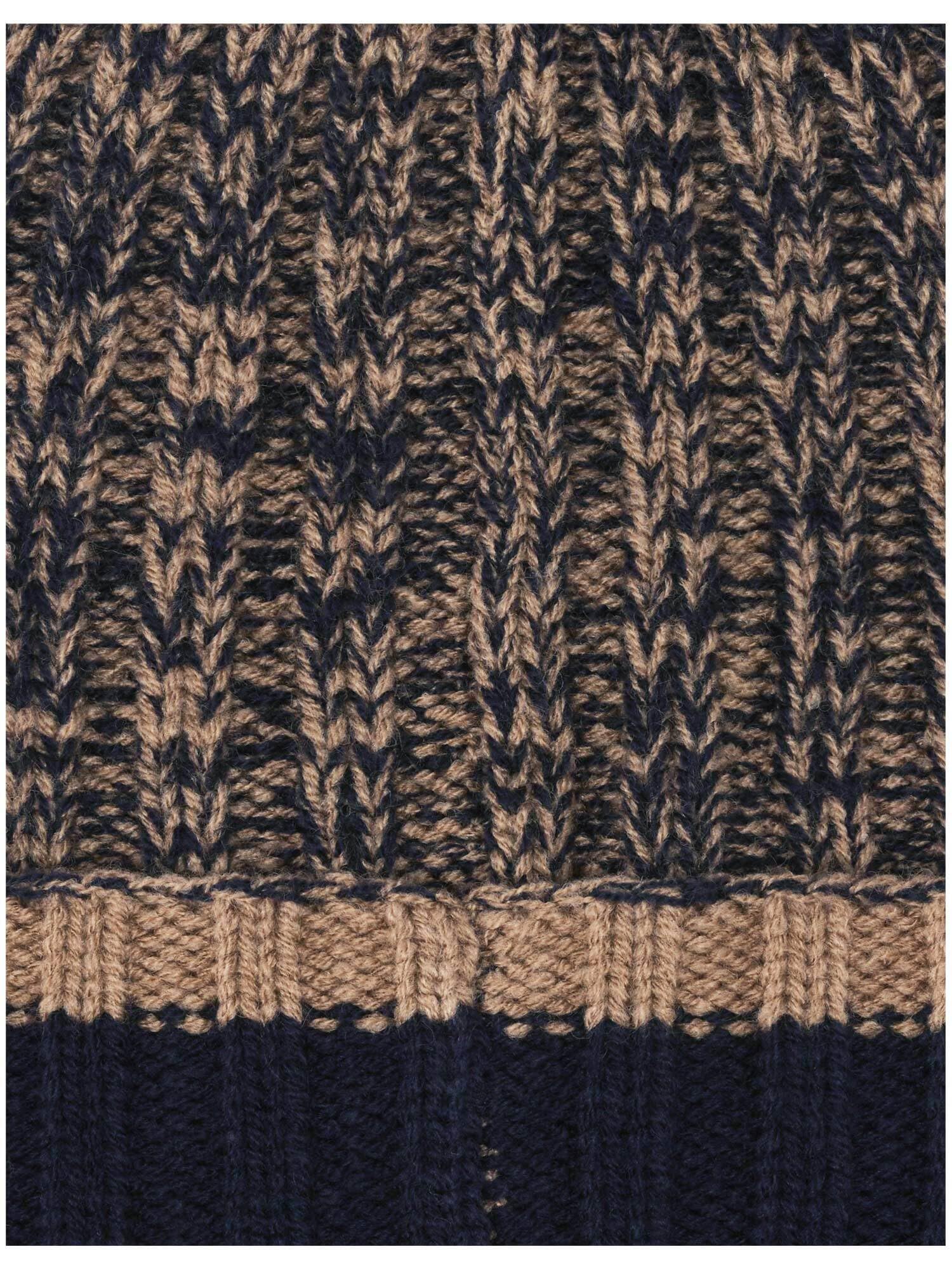 bugatti Męska czapka beanie, melanżowa i wiatroszczelna, rondo w paski, żywa wełna, metalowe logo