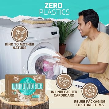 Laundry Detergent Sheets - Ocean Breeze Scent - Zero Waste, Plastic Free Natural Soap - Travel Size Essentials for Washing Clothes, 100 Loads