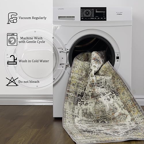 Miniatura 7 de GAOMON Alfombra de área vintage de 9 x 12 pies, alfombra tradicional envejecida, de terciopelo, plegable, suave para piso, cocina, sala de estar,