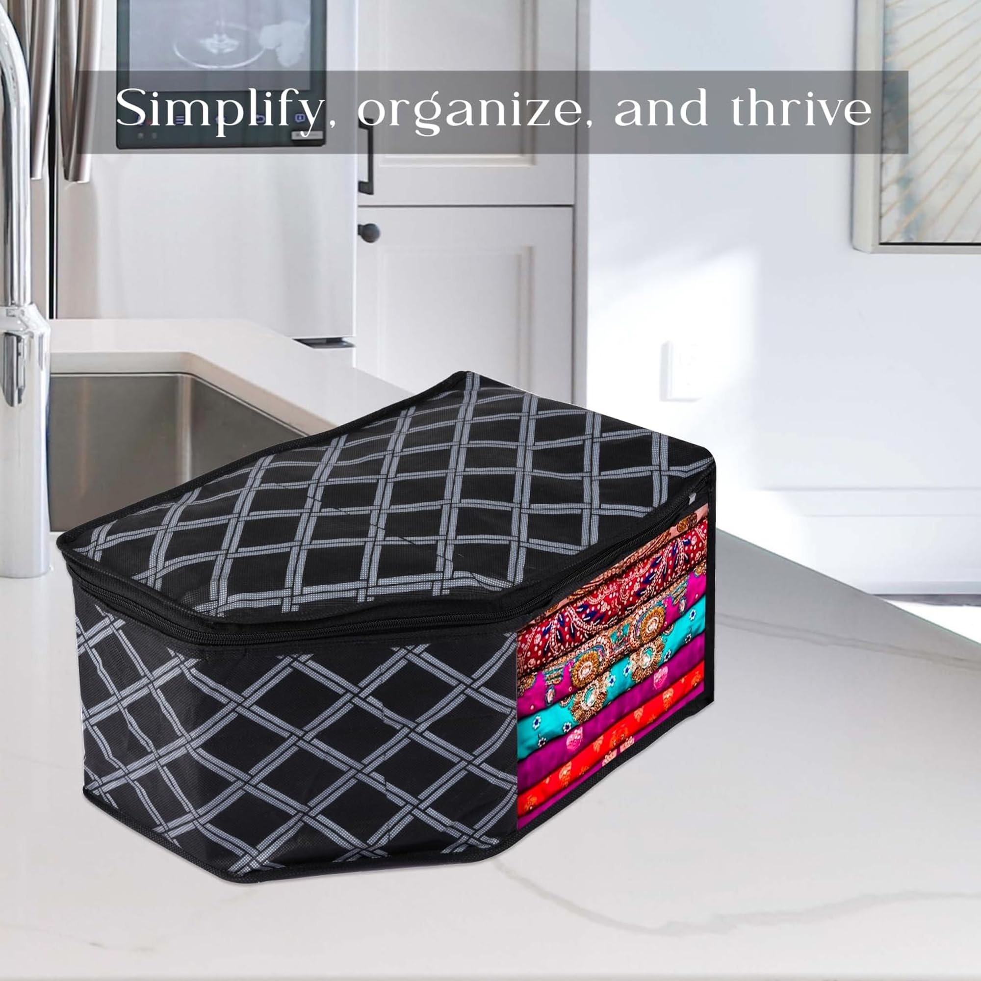Kuber Industries 48 Stück Blusenabdeckung | Reißverschluss Kleidung Aufbewahrungstasche | Vlies Kleiderschrank Organizer | Seite Transparent Bluse Organizer | Karo Design | Schwarz