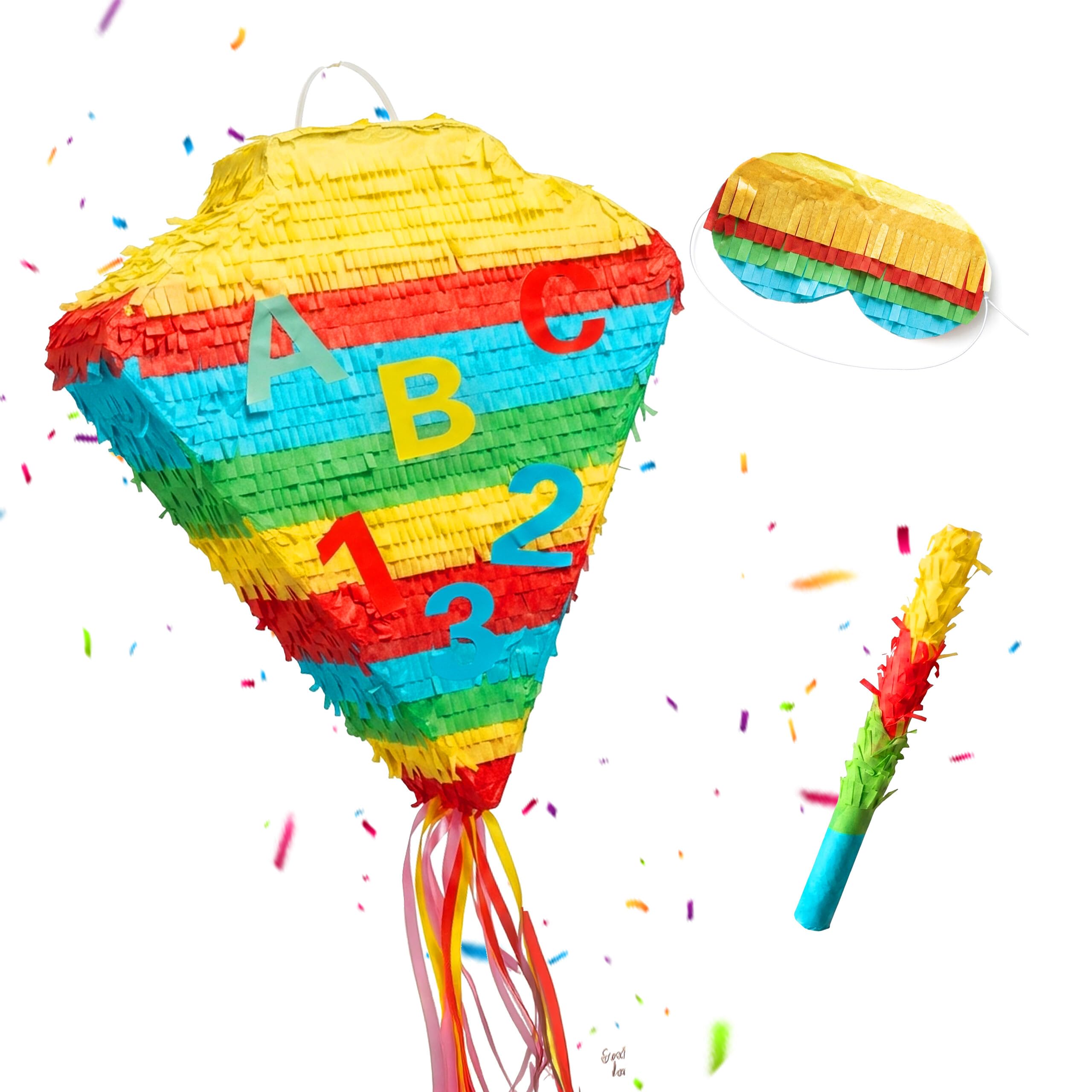 Relaxdays Pinata rozpoczęcie szkoły, z pałeczką i maską, impreza dla dzieci, początek roku szkolnego, do napełniania, wymiary: 48 x 36 x 7,5 cm, kolorowa
