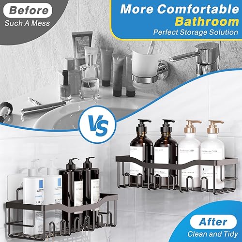 Miniatura 3 de Organizador adhesivo para ducha, paquete de 5 organizadores de baño de acero inoxidable sin taladrar, gran capacidad, a prueba de óxido, para