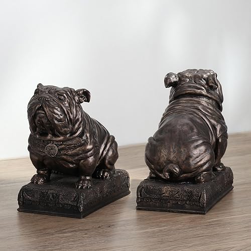 Miniatura 3 de Veronese Design Sujetalibros de bulldog británico de 5 78 pulgadas, sujetalibros de resina pintados a mano, acabado de bronce, organizador de