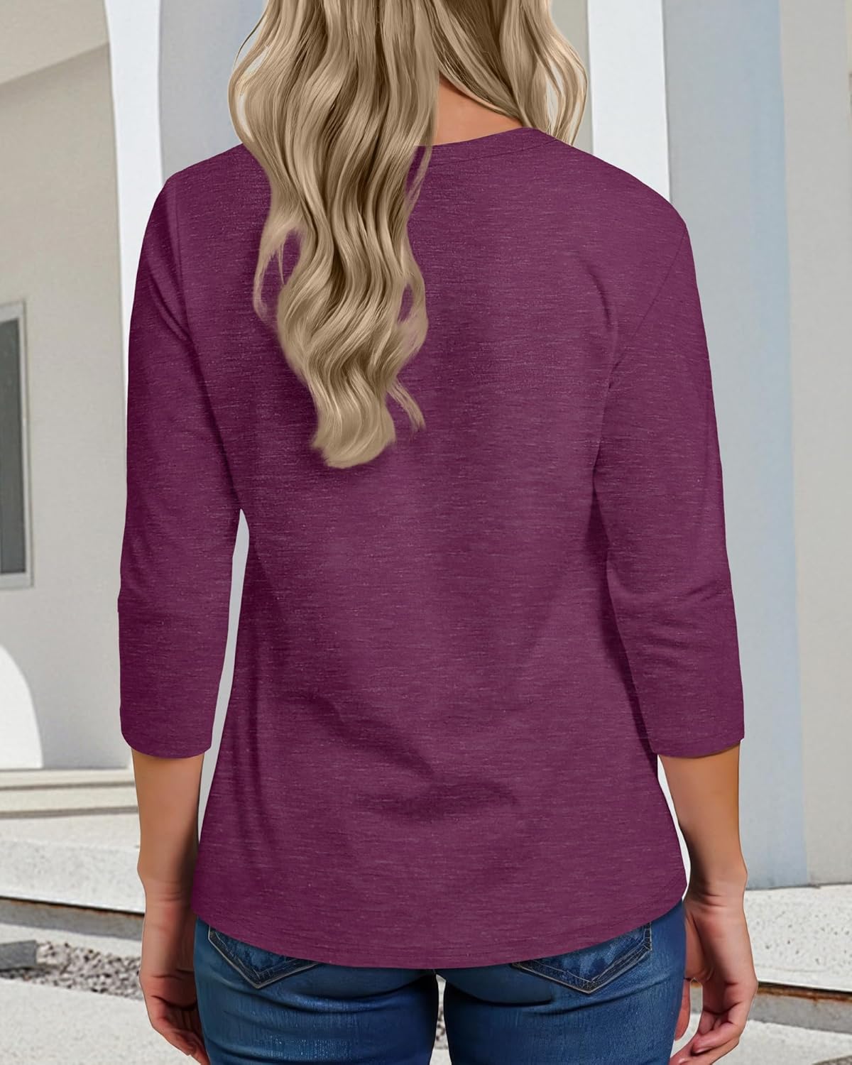 3/4 Sleeve Tops for Women Basic Crew Neck Spring Blouses Casual Fit Fall T Shirts - Image 4