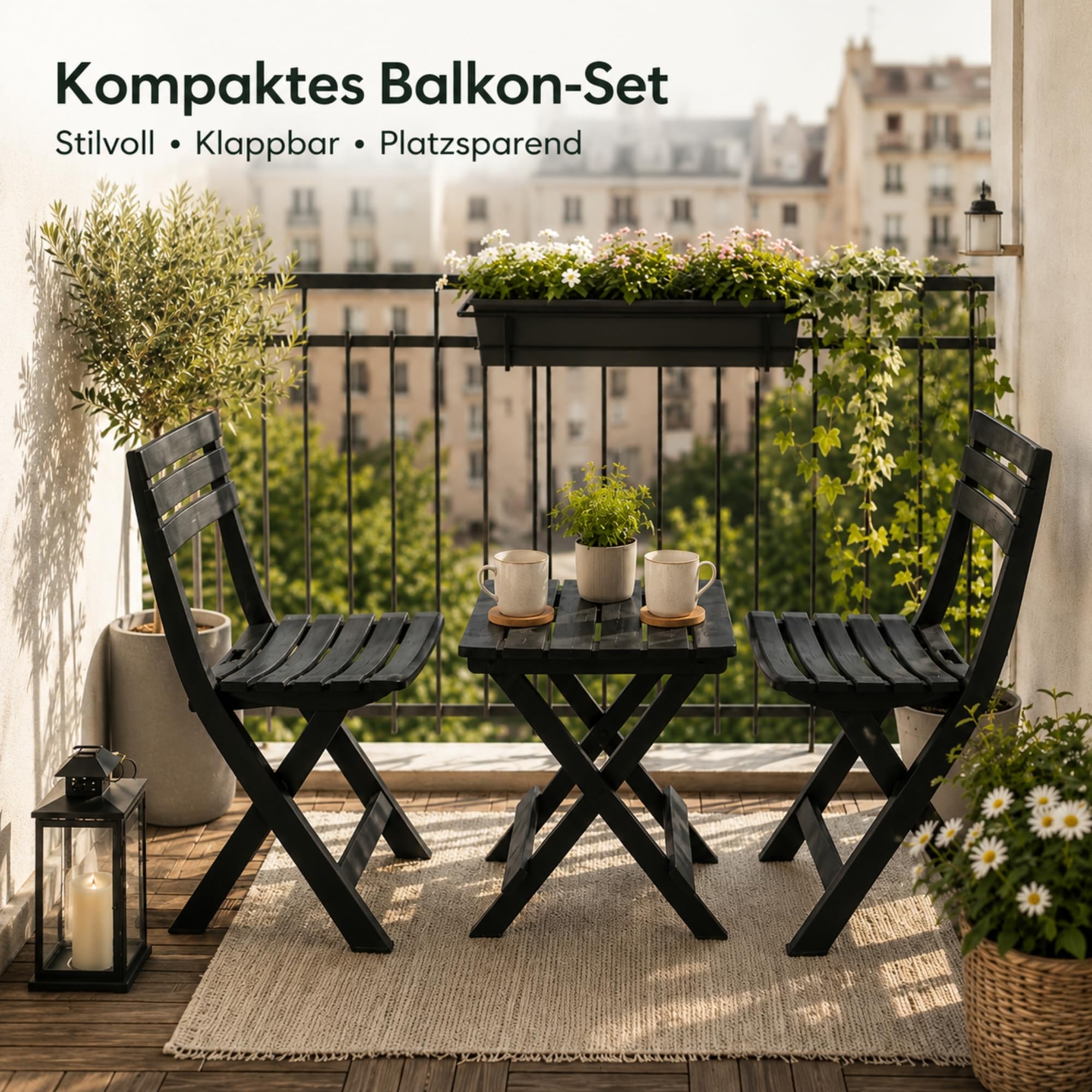 BigDean 2 chaises de jardin et 1 table de jardin pliables, anthracite, résistantes aux intempéries