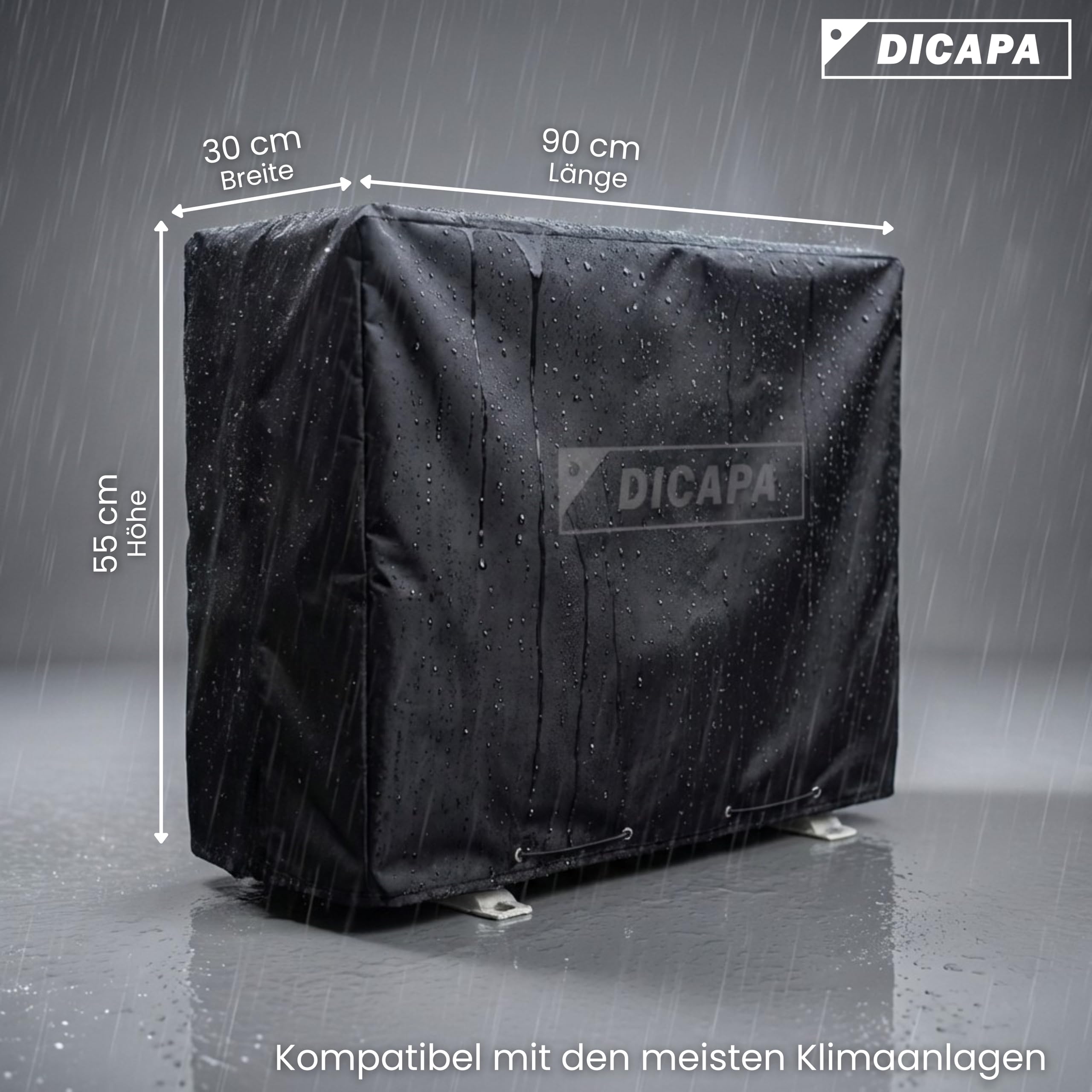 DICAPA Schutzhülle für Klimaanlagen, 90 cm x 55 cm x 30 cm, wasserdichtes und strapazierfähiges Material, Schwarz